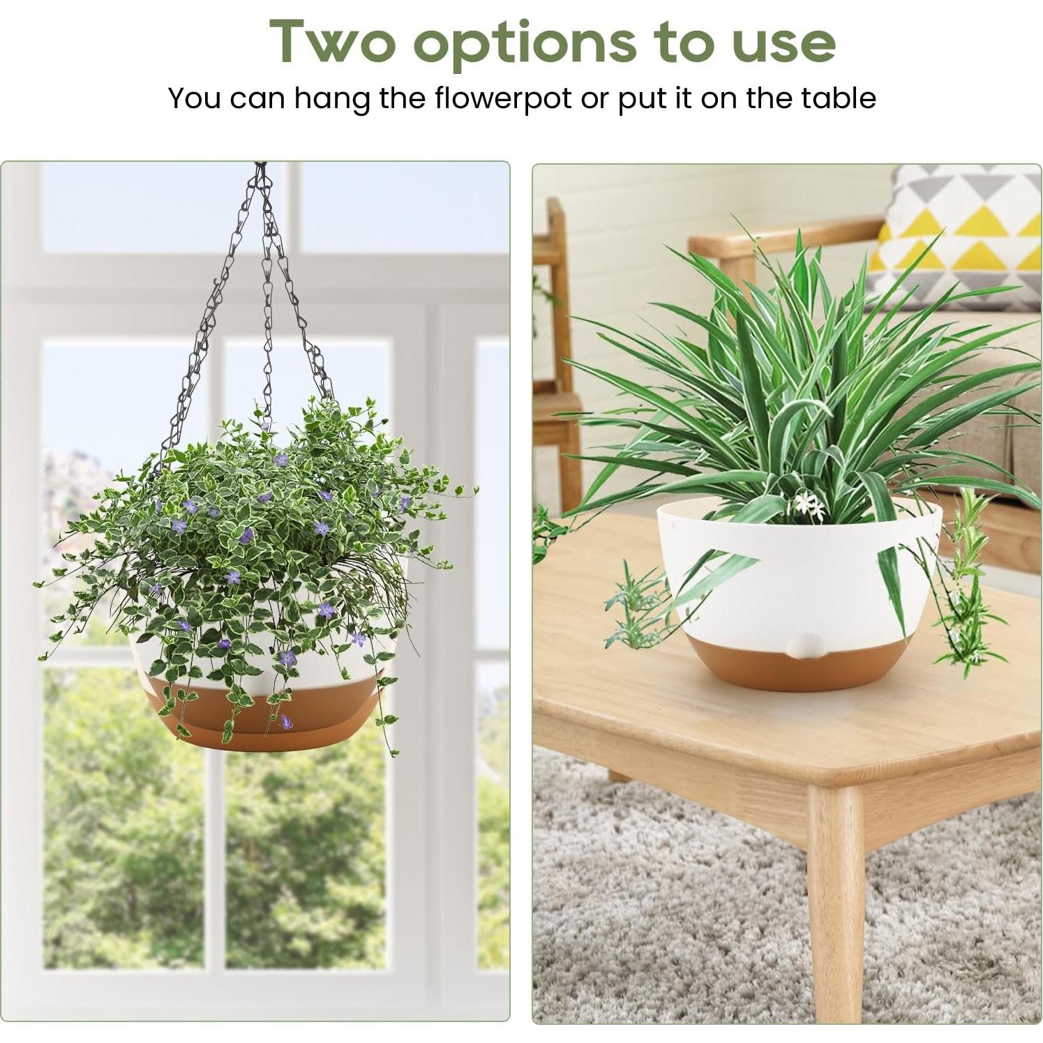 Macetas Colgantes Dovesail 30/25/20 cm Autorriego Blanco Set de 3