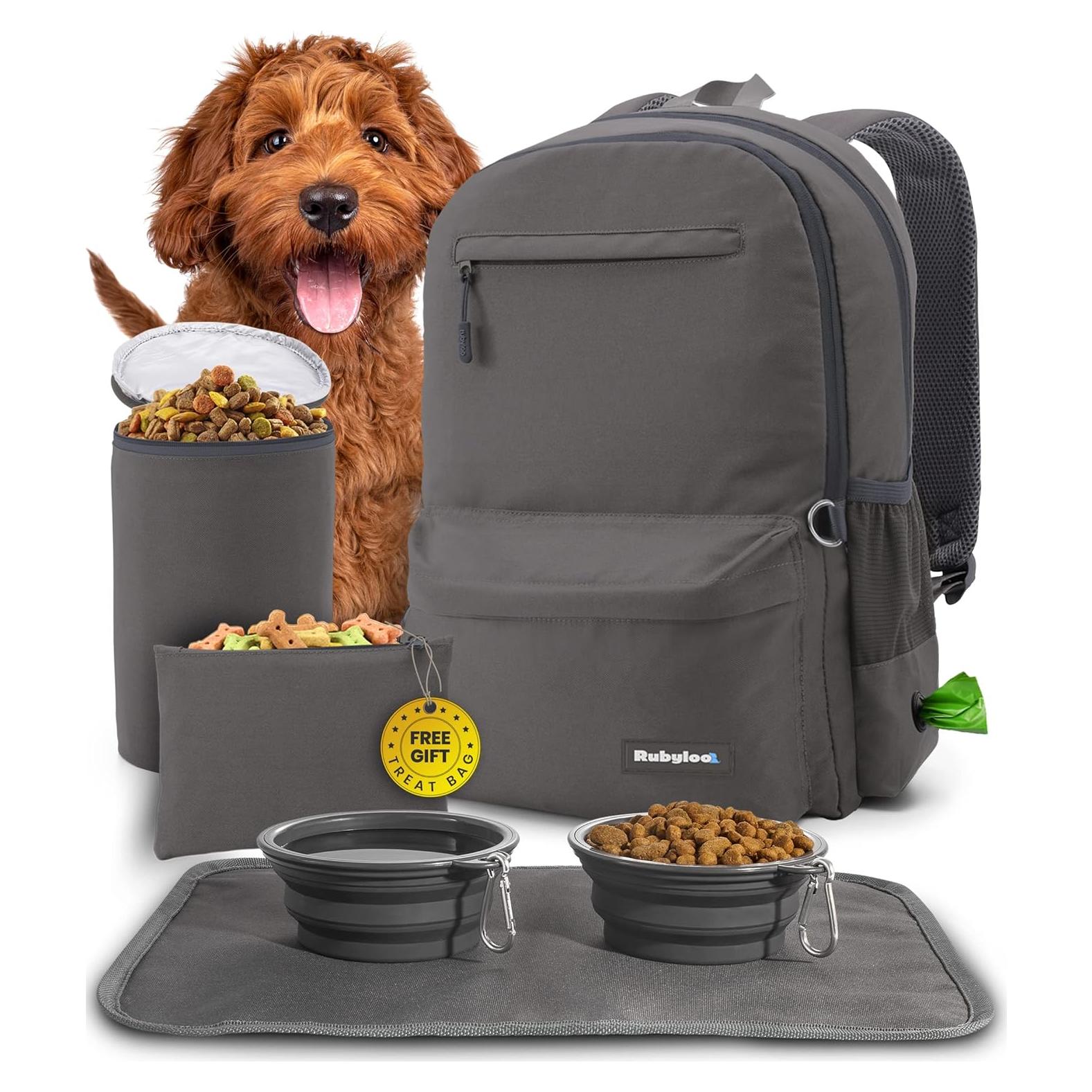 Mochila de Viaje para Perros Rubyloo - Gris Oscuro, 6 Piezas