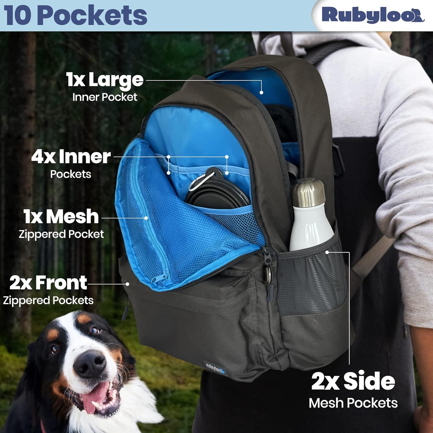 Mochila de Viaje para Perros Rubyloo - Gris Oscuro, 6 Piezas