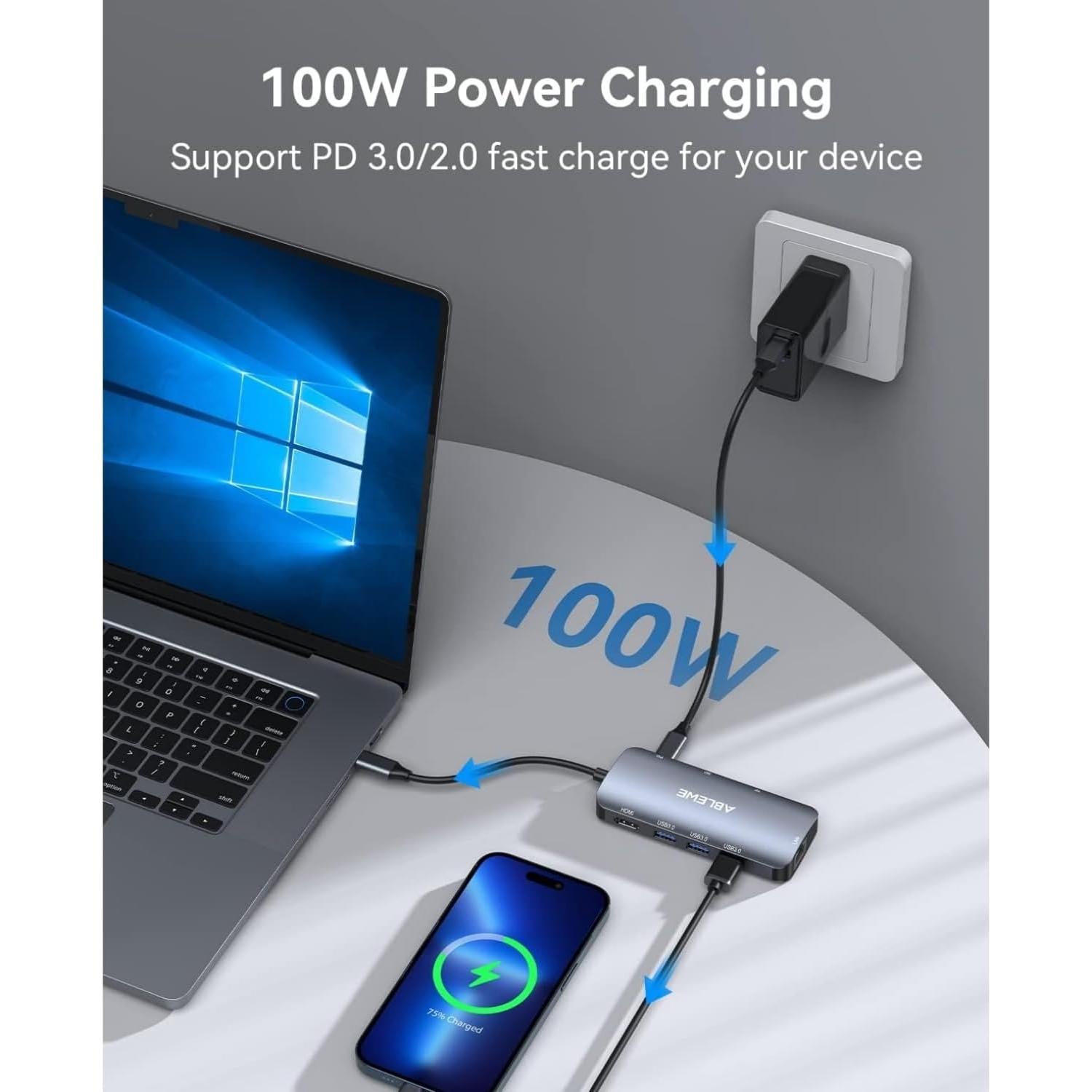 Hub USB C 8 en 1 ABLEWE con HDMI 4K, Ethernet 1000Mbps