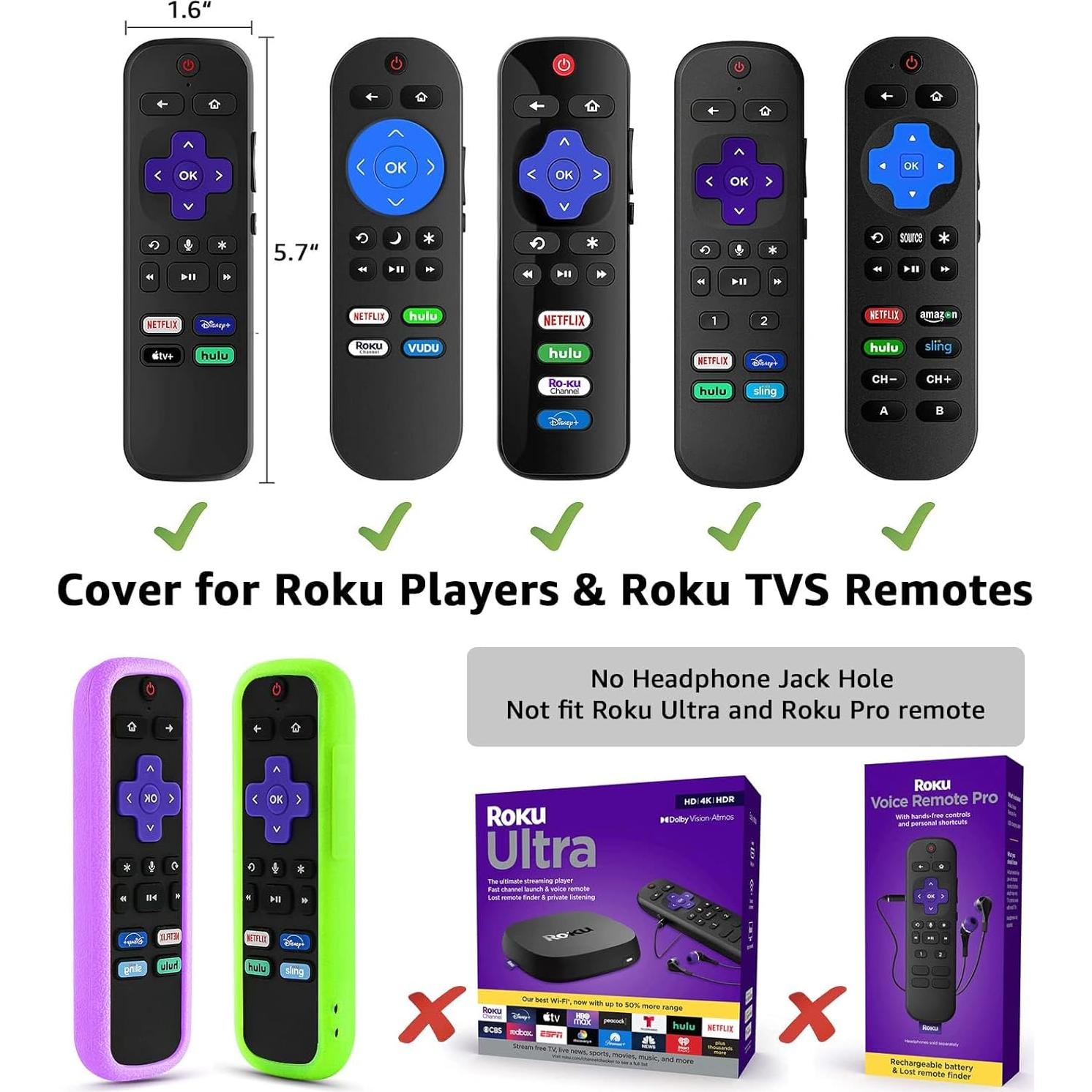 Funda de Silicona para Control Remoto Roku - 3 Paquetes Brillantes