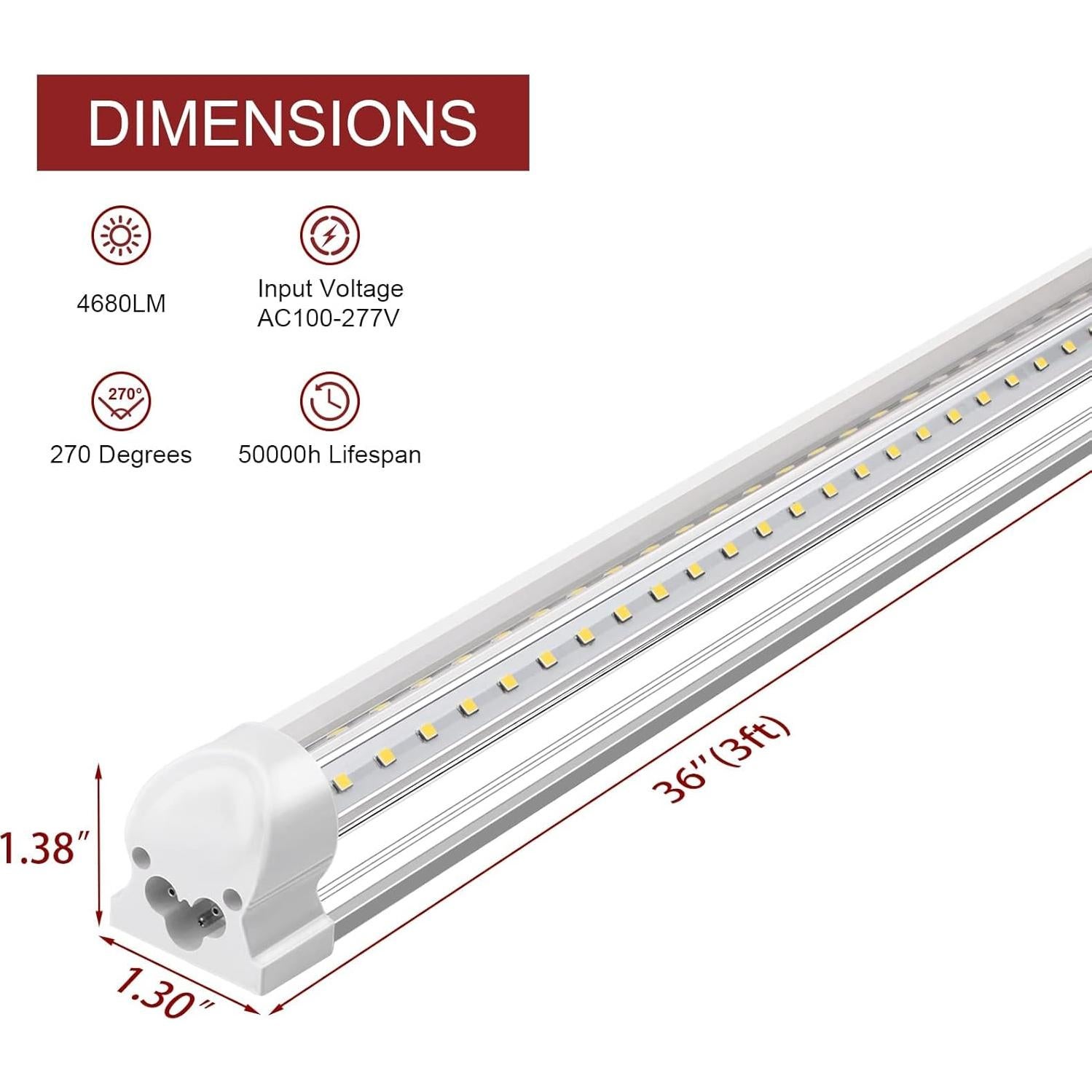 Lámpara de Taller LED Kihung 3FT T8 Enlazable 30W 4680lm 6000K