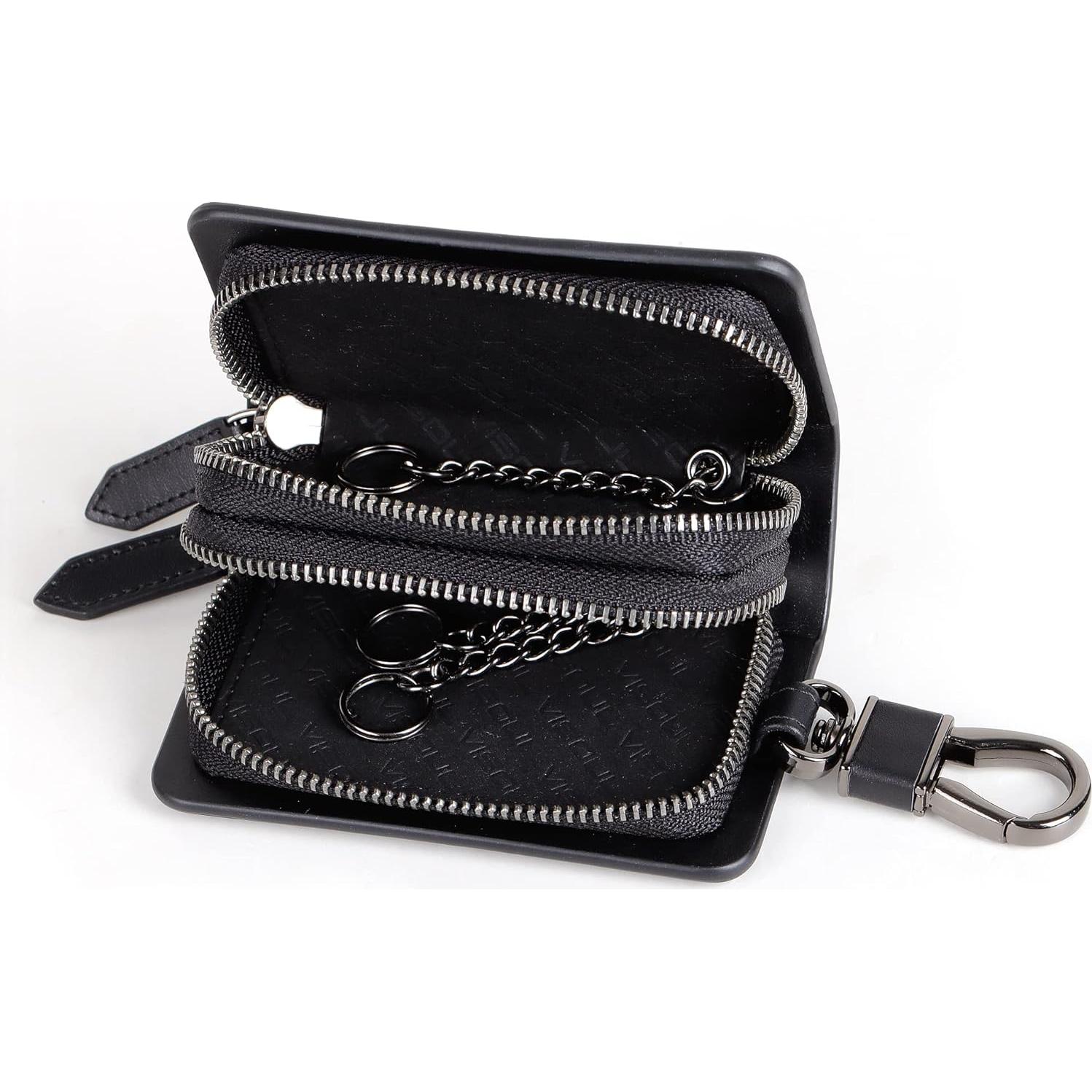 Funda de Llave de Coche VISOUL Cuero Genuino Negro Doble Cierre