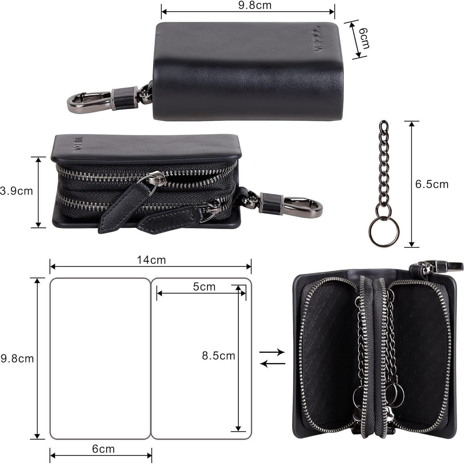 Funda de Llave de Coche VISOUL Cuero Genuino Negro Doble Cierre