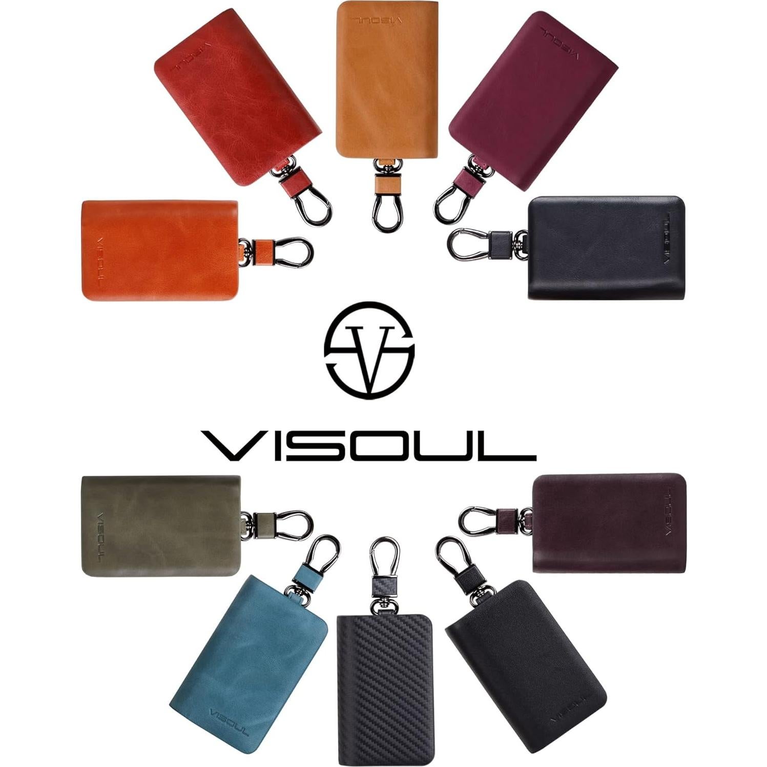 Funda de Llave de Coche VISOUL Cuero Genuino Negro Doble Cierre