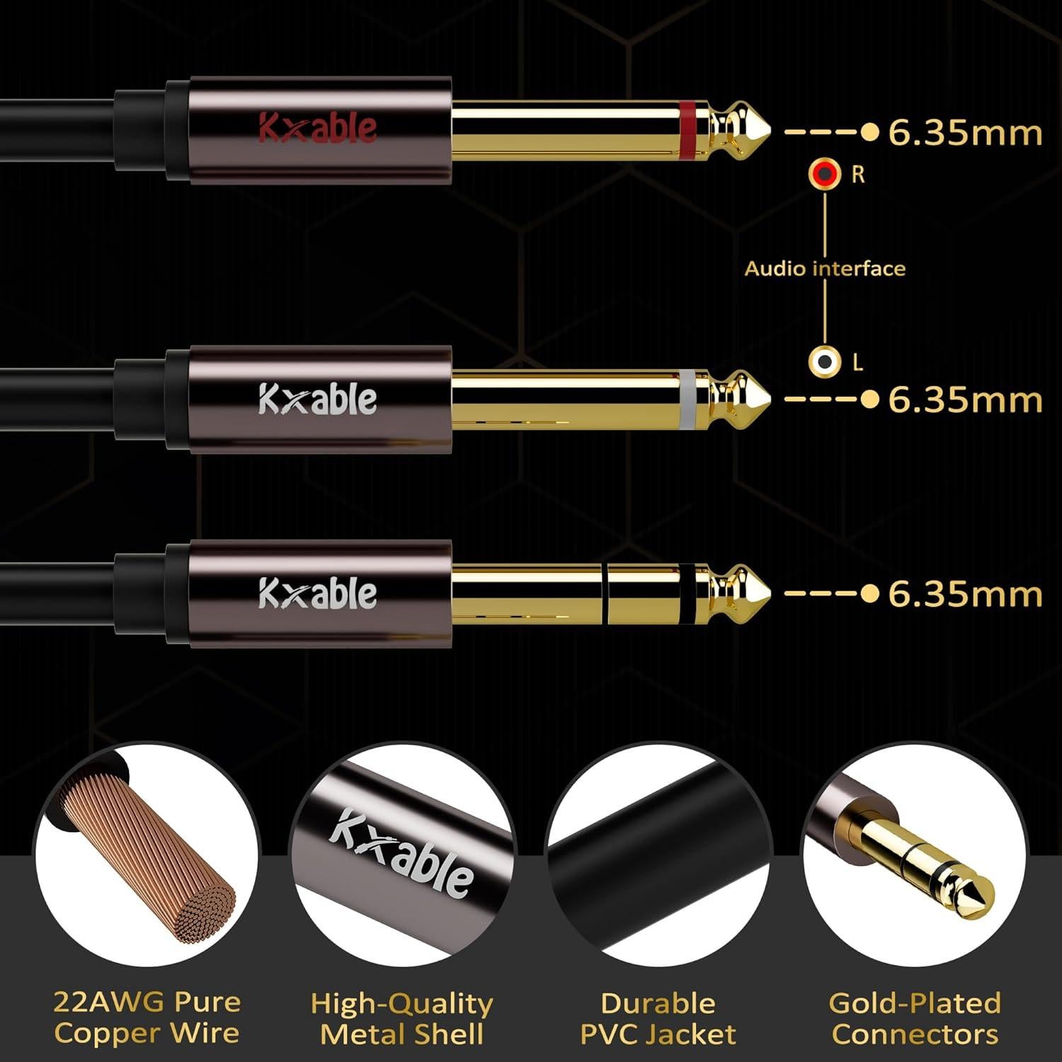 Cable Y-Splitter Estéreo TRS Kxable 1/4" a Doble 1/4" 1.22m