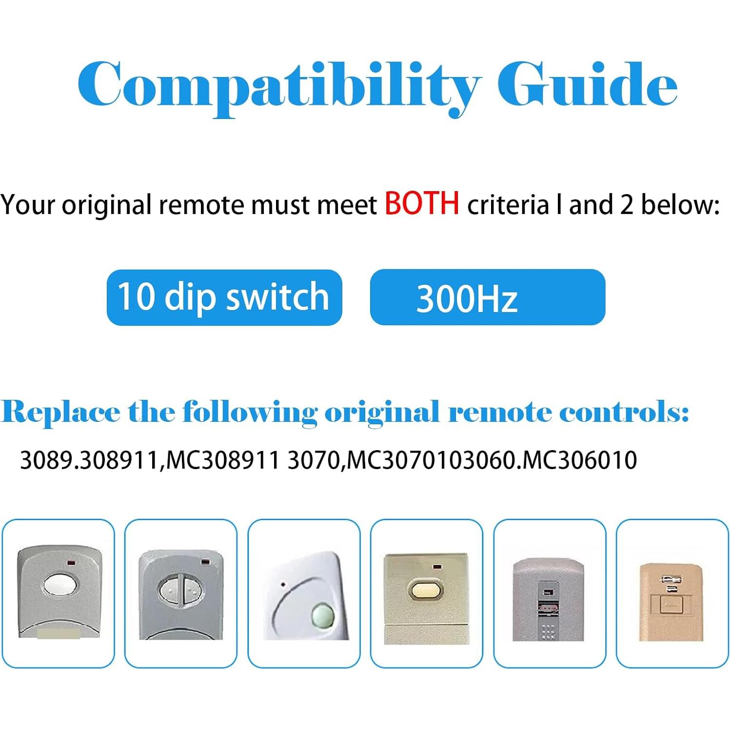 Abridor de Puerta de Garaje Remoto MeiZhi 3089 300MHz 10 Interruptores