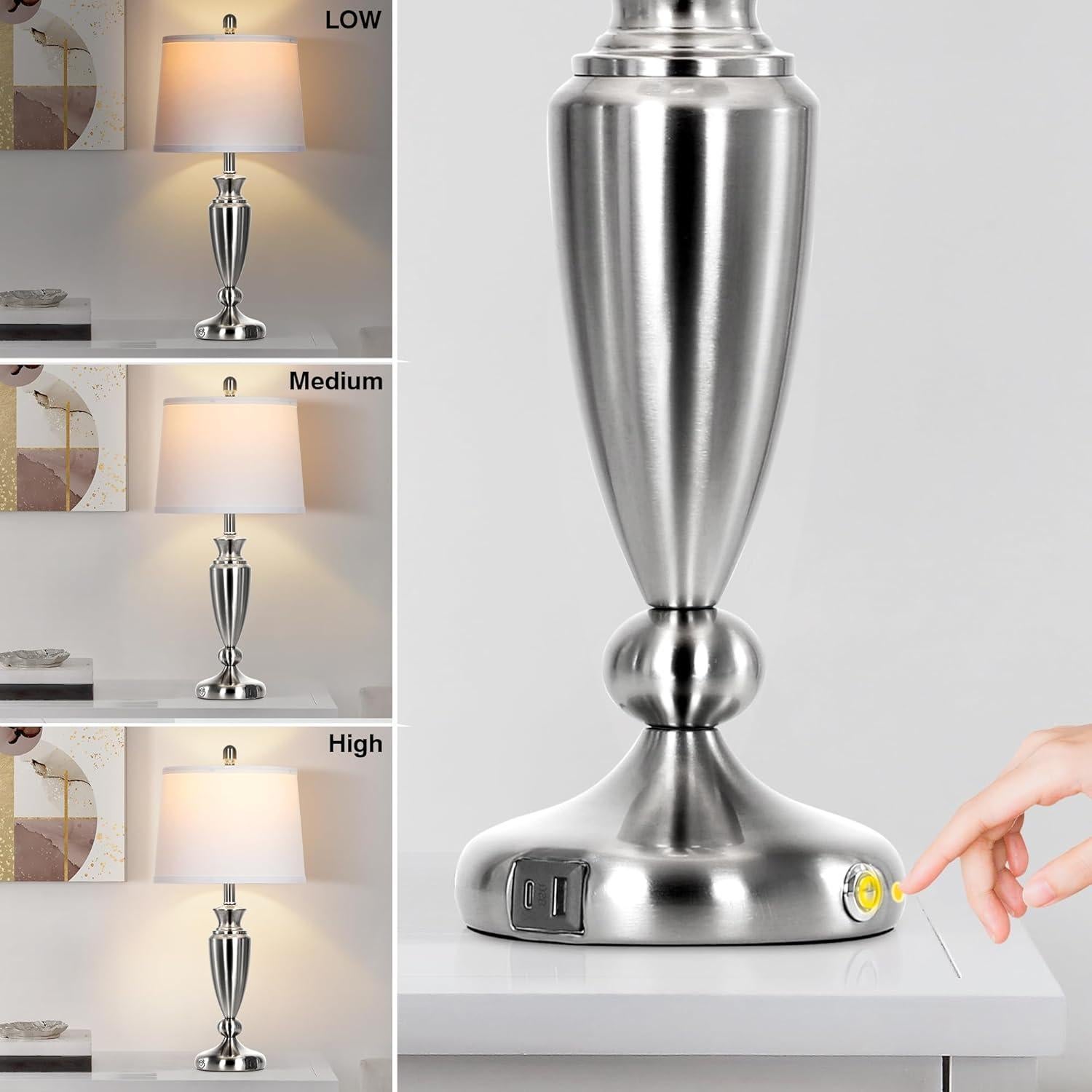 Juego de 2 Lámparas de Mesa Rinweey Plata con USB y Táctil