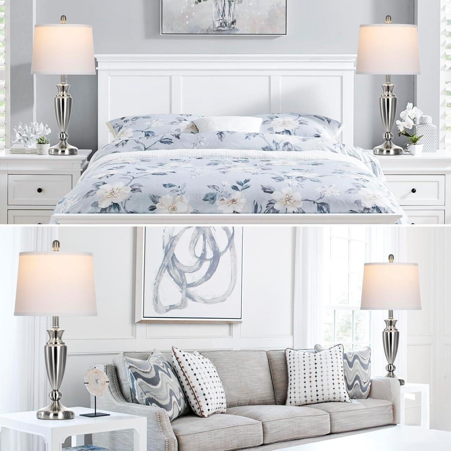 Juego de 2 Lámparas de Mesa Rinweey Plata con USB y Táctil