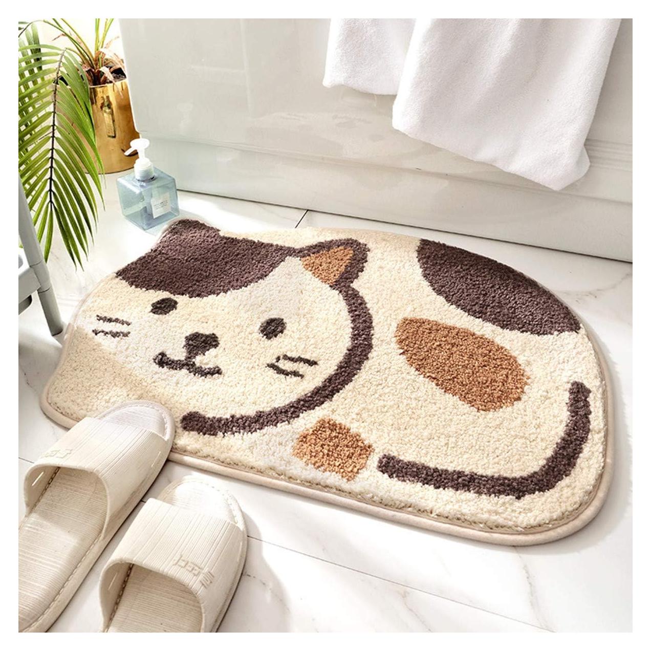 Alfombra de Baño Antideslizante Ankah Gato Beige 46x66 cm