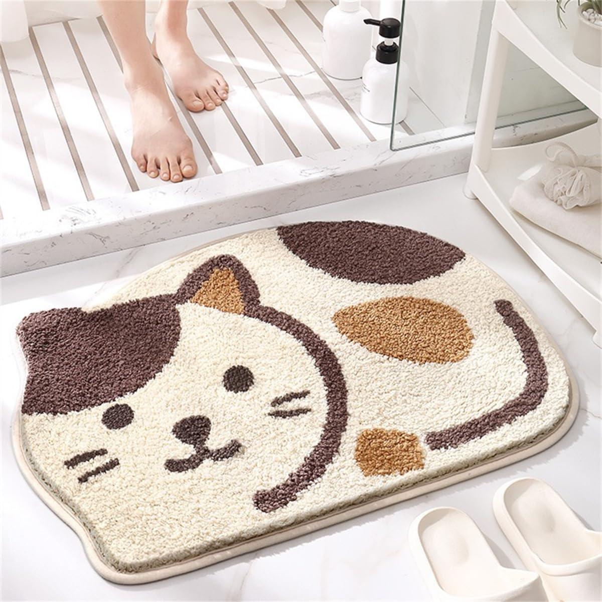 Alfombra de Baño Antideslizante Ankah Gato Beige 46x66 cm