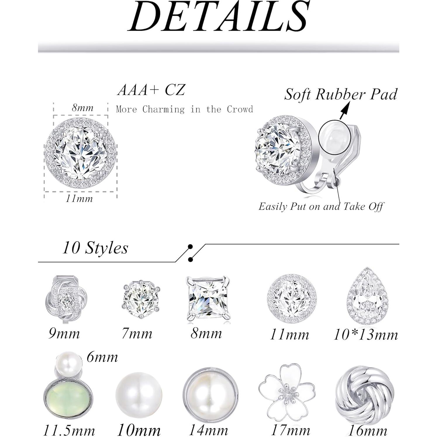 Conjunto 10 Pares Pendientes de Clip Tornito Mujeres Plata