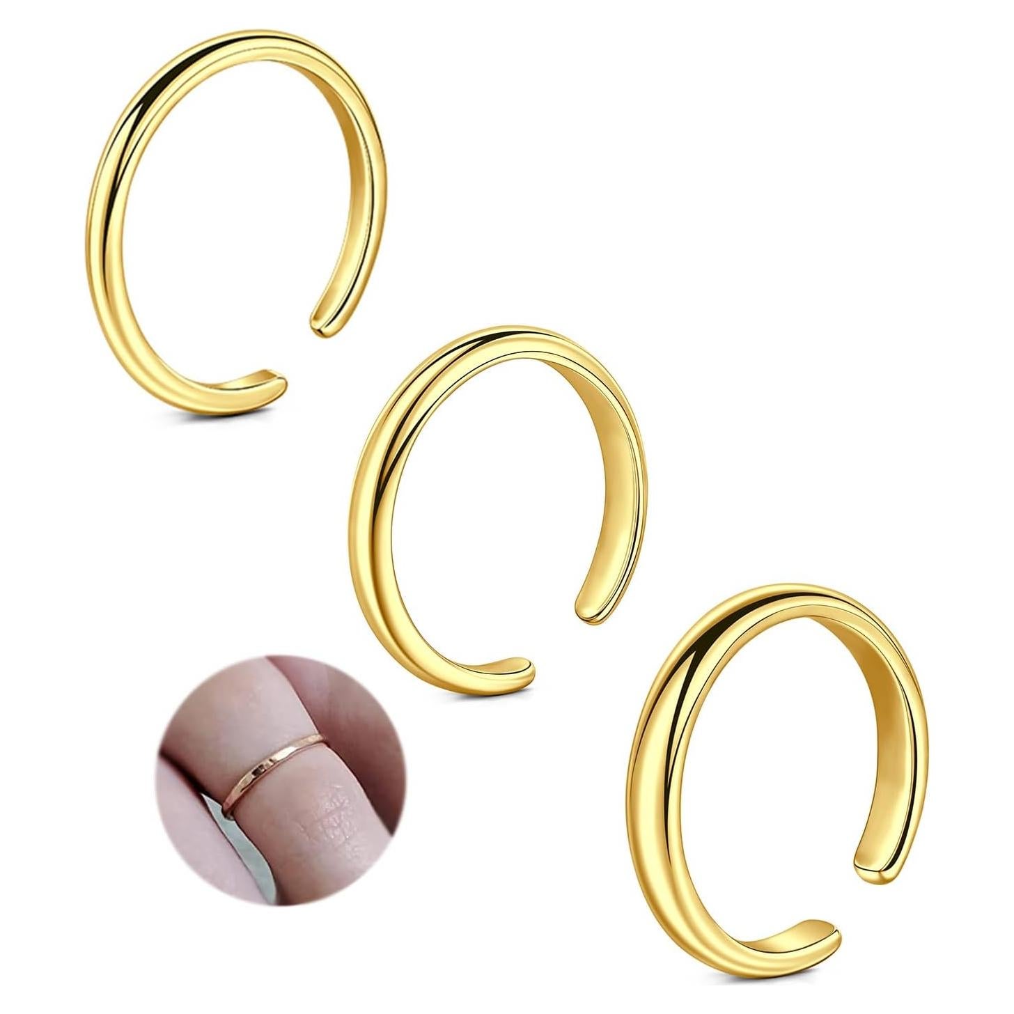 Anillos de dedo de oro ajustables Longita - 3 piezas para mujeres