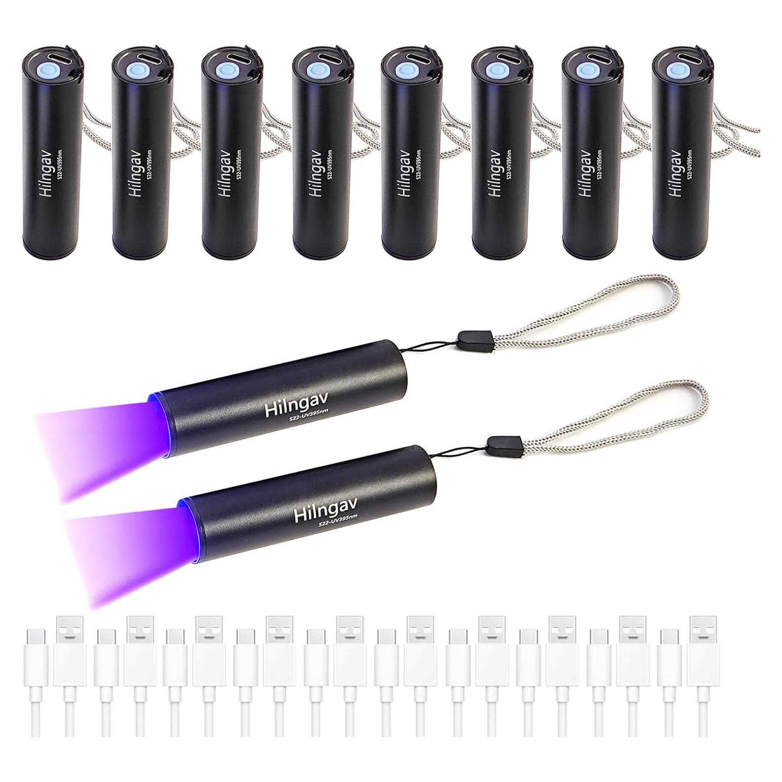 Paquete de 10 Linternas UV 395 NM Hilngav Recargables USB-C