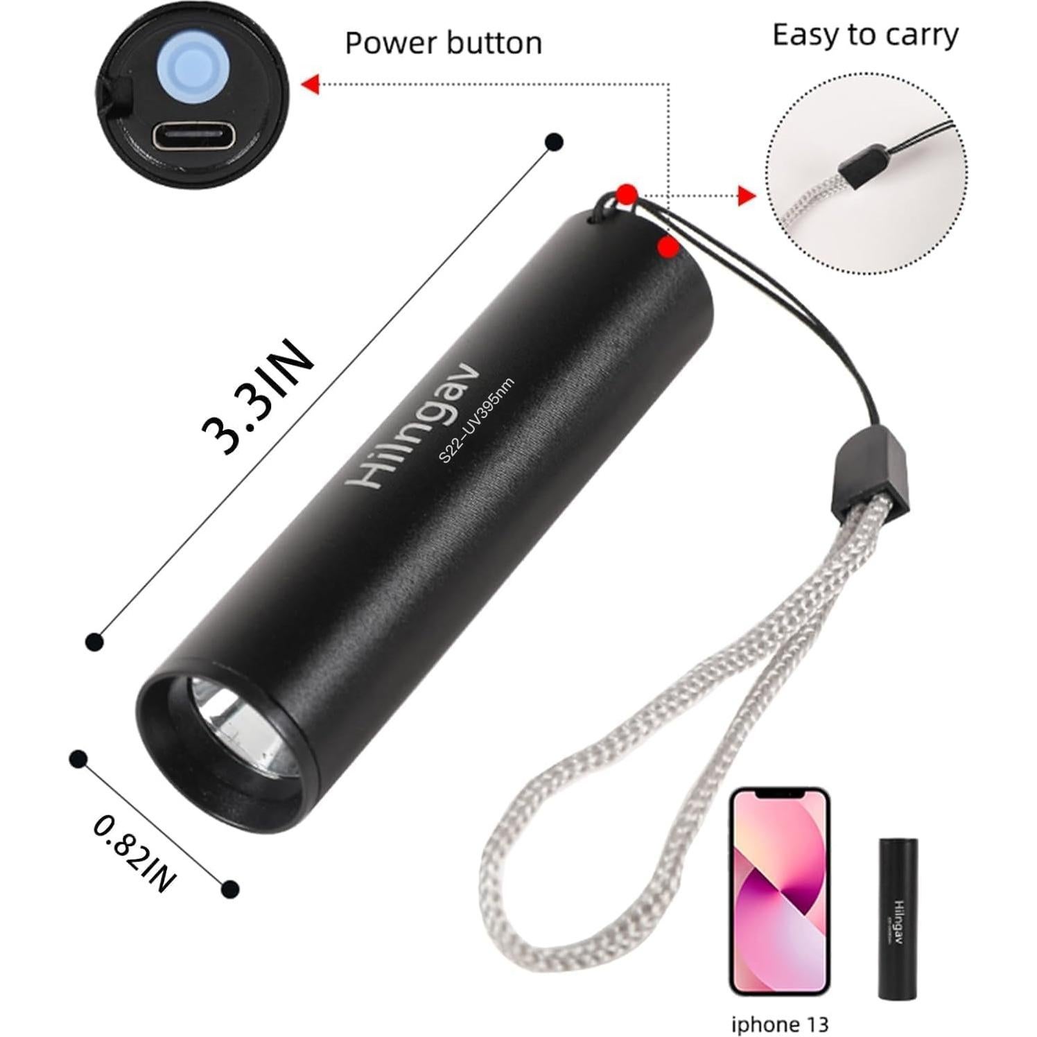 Paquete de 10 Linternas UV 395 NM Hilngav Recargables USB-C