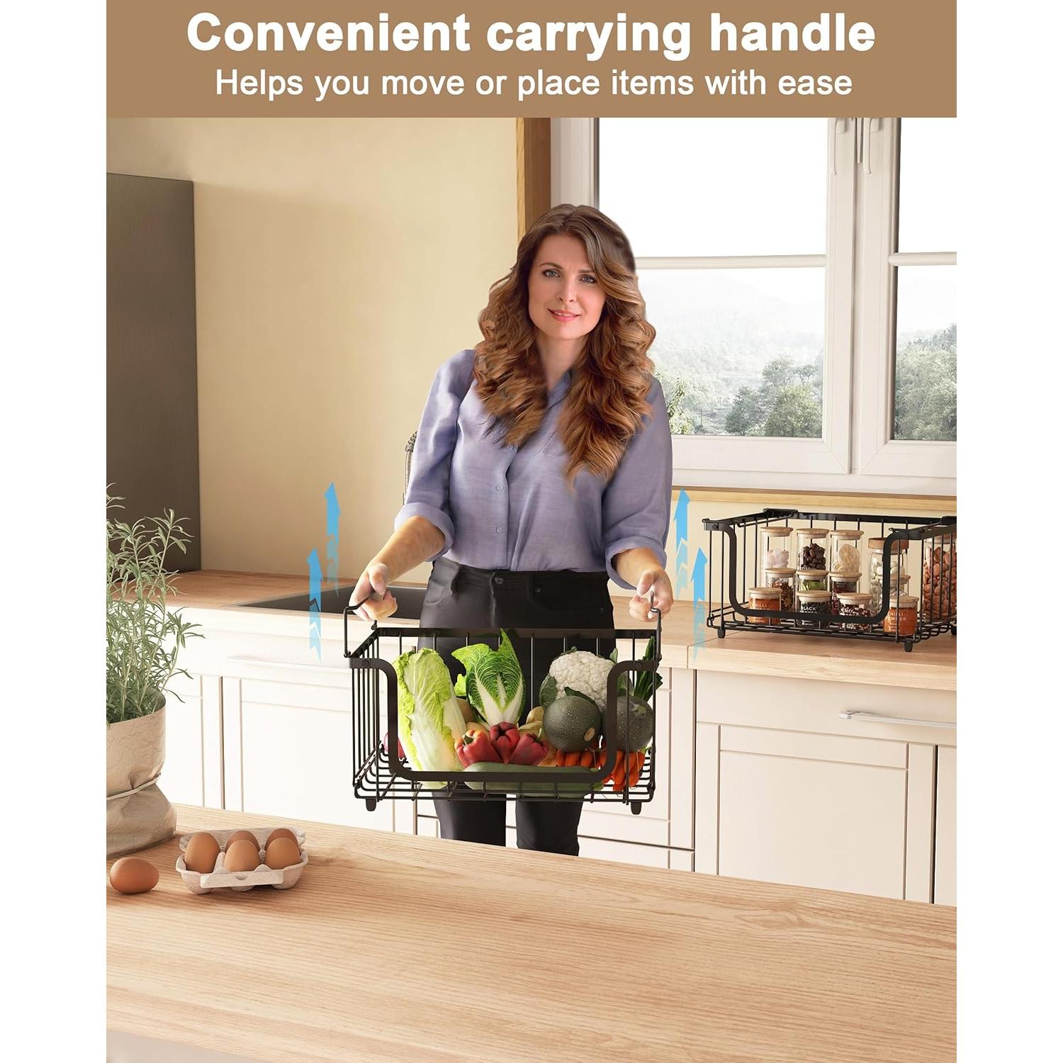 Cestas de Alambre Apilables UMDONX - 4 Paquete Negro