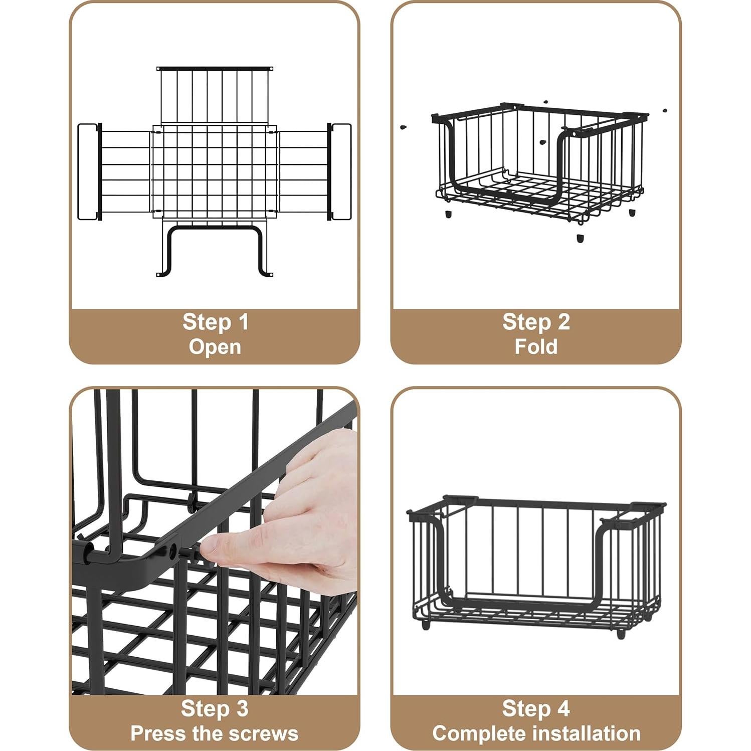 Cestas de Alambre Apilables UMDONX - 4 Paquete Negro