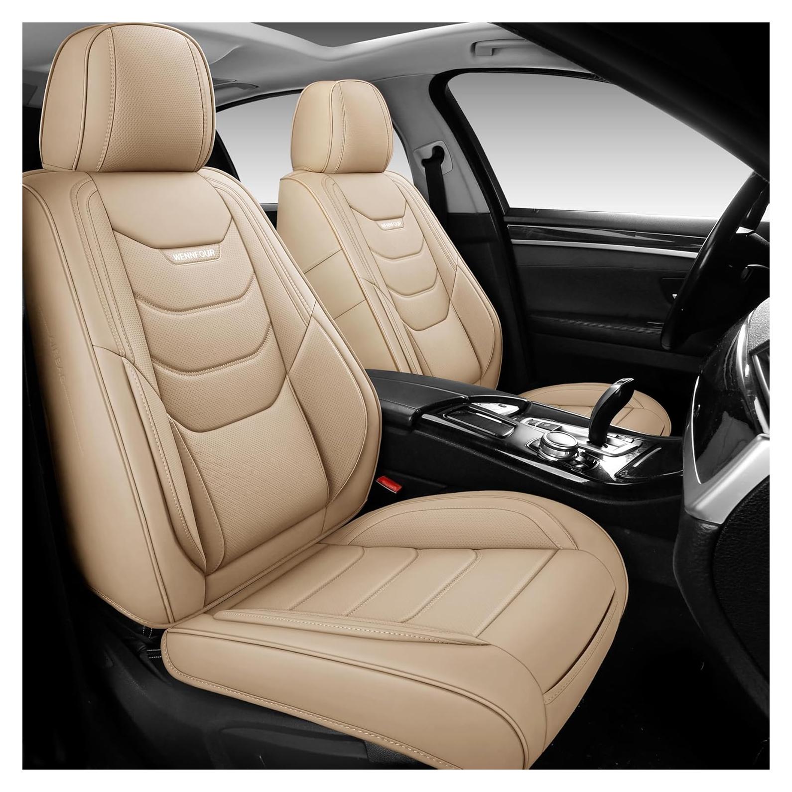 Cubiertas de Asiento de Coche WENNFOUR Juego Completo 5 Asientos Beige