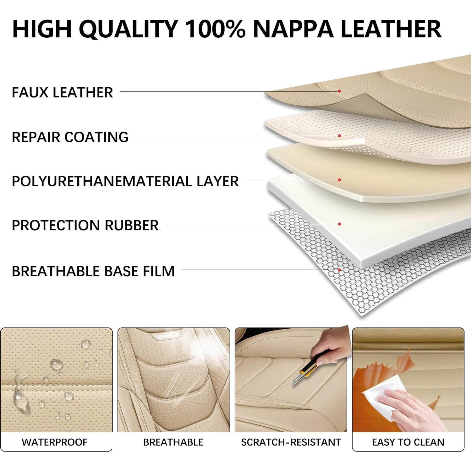 Cubiertas de Asiento de Coche WENNFOUR Juego Completo 5 Asientos Beige