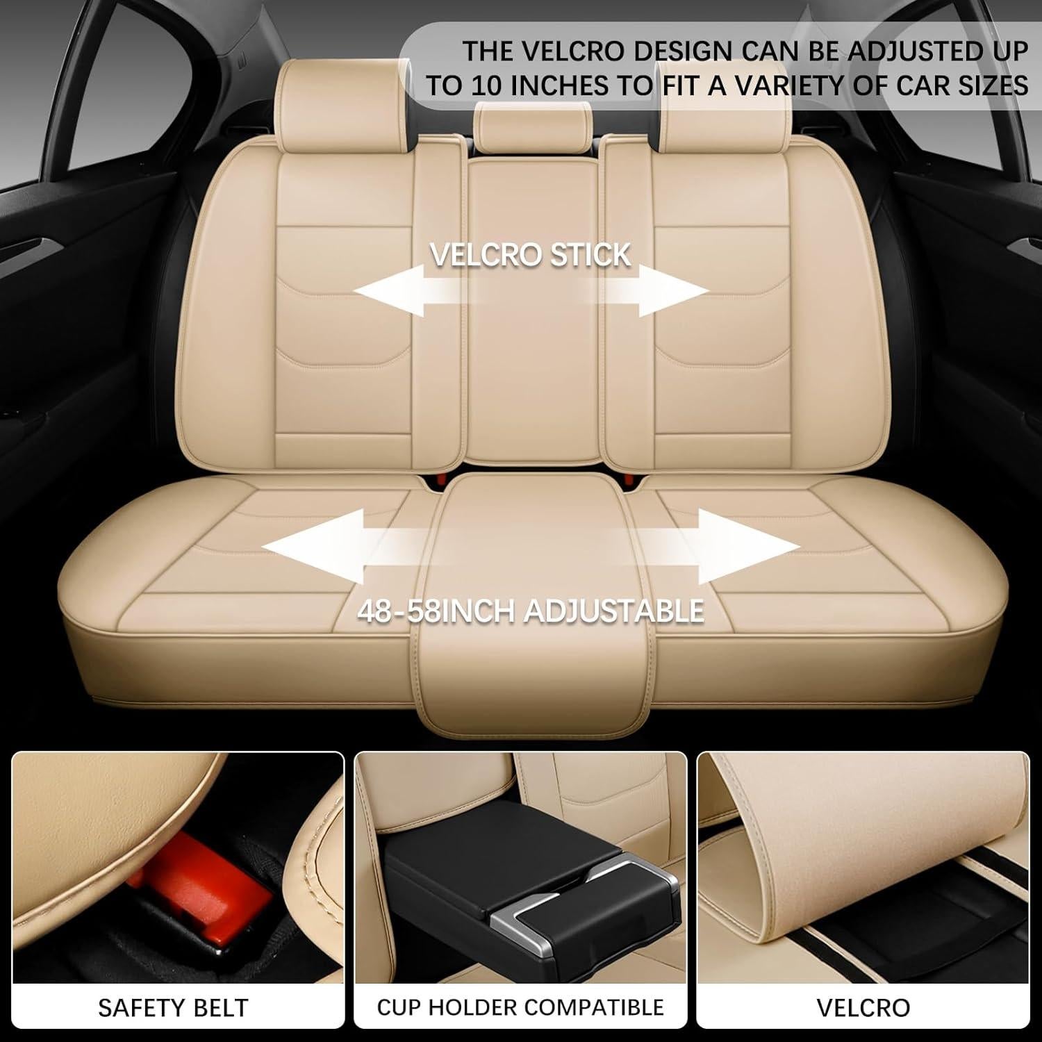Cubiertas de Asiento de Coche WENNFOUR Juego Completo 5 Asientos Beige