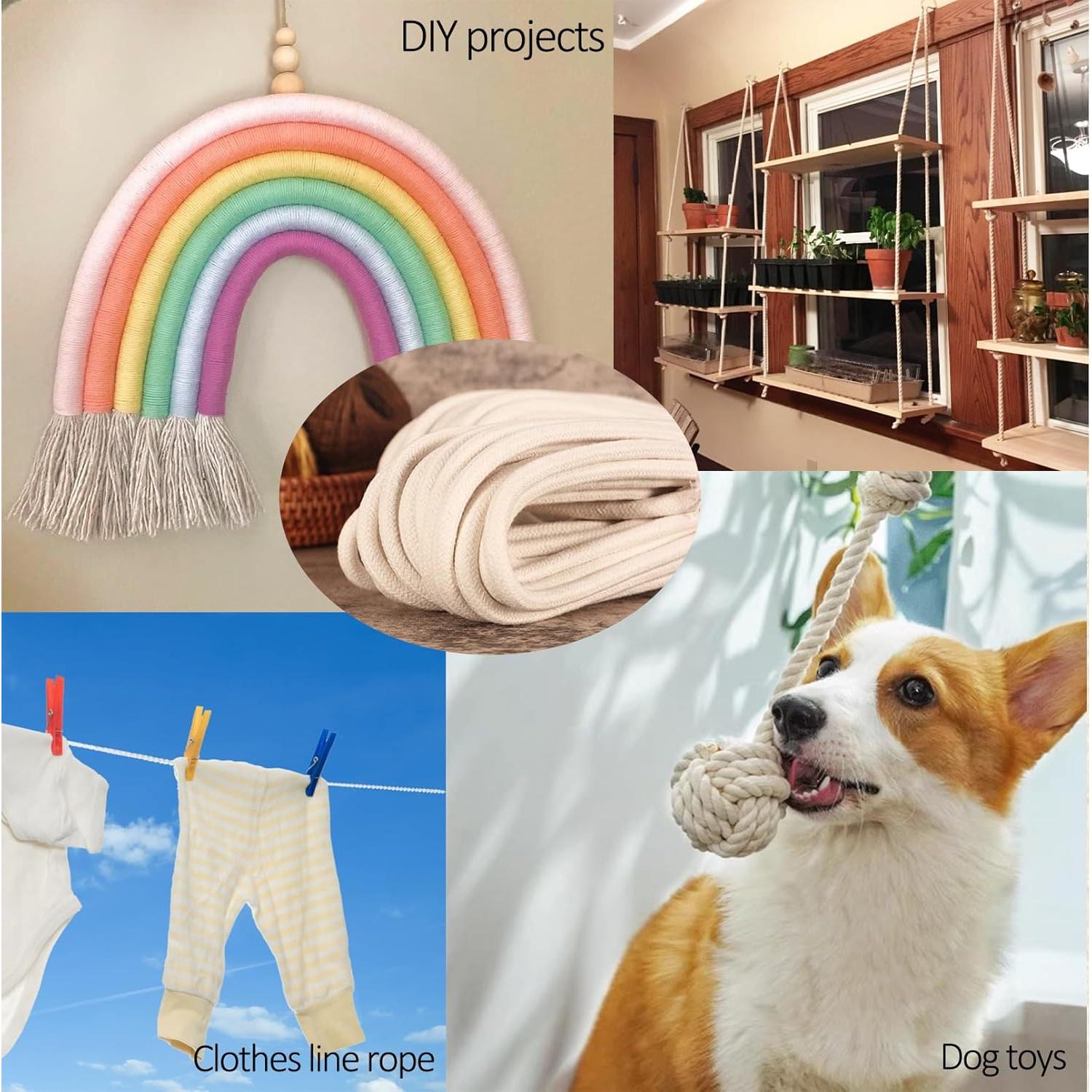 Cuerda trenzada de algodón Aoneky 1.27 cm x 15.24 m beige