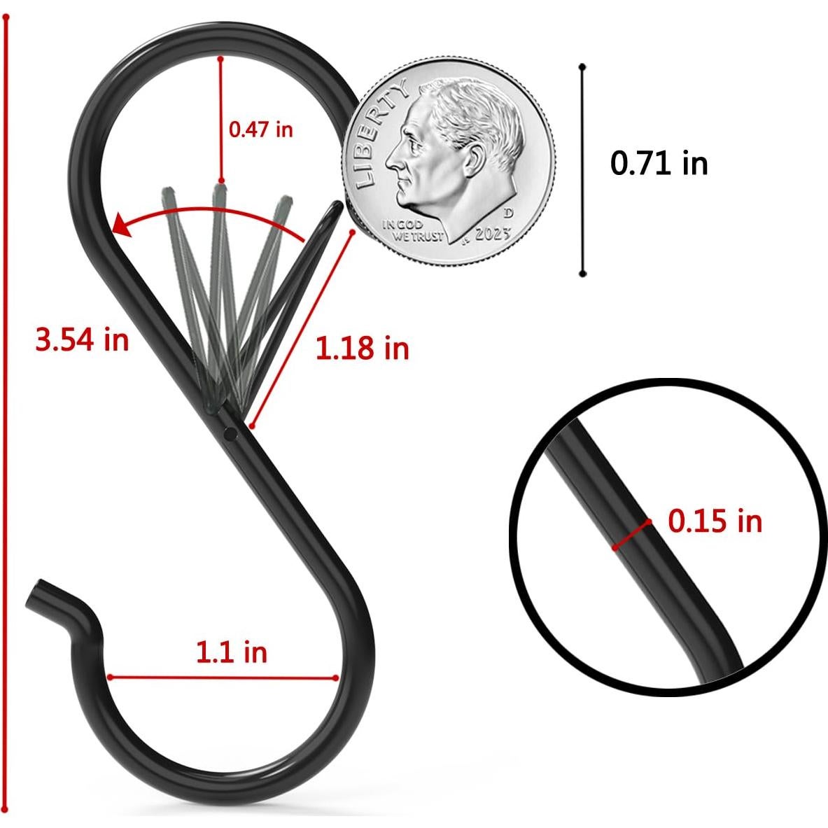 Paquete de 12 Ganchos en S Newlia con Hebilla de Seguridad 8.9 cm