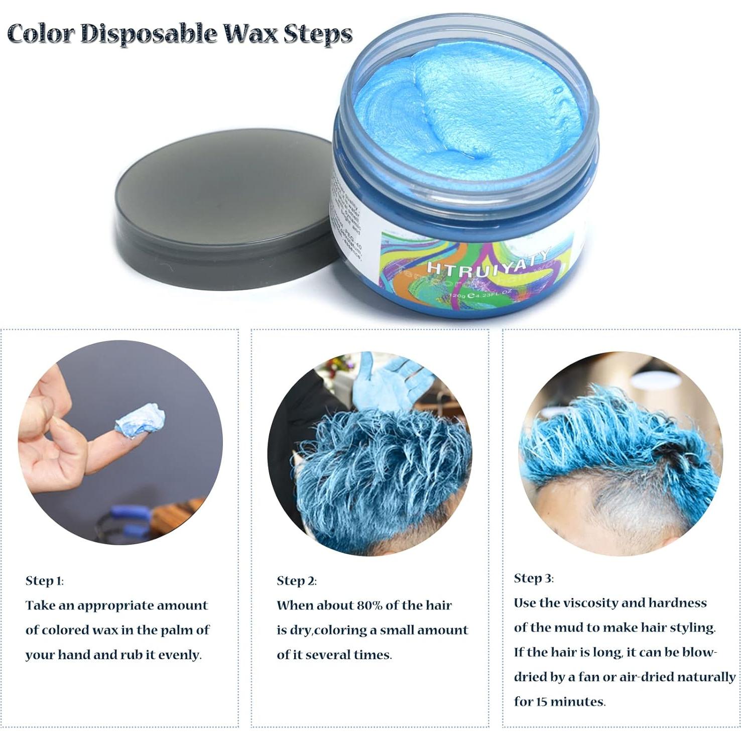 Cera de Color Azul Temporal HTRUIYA 120g para Cabello