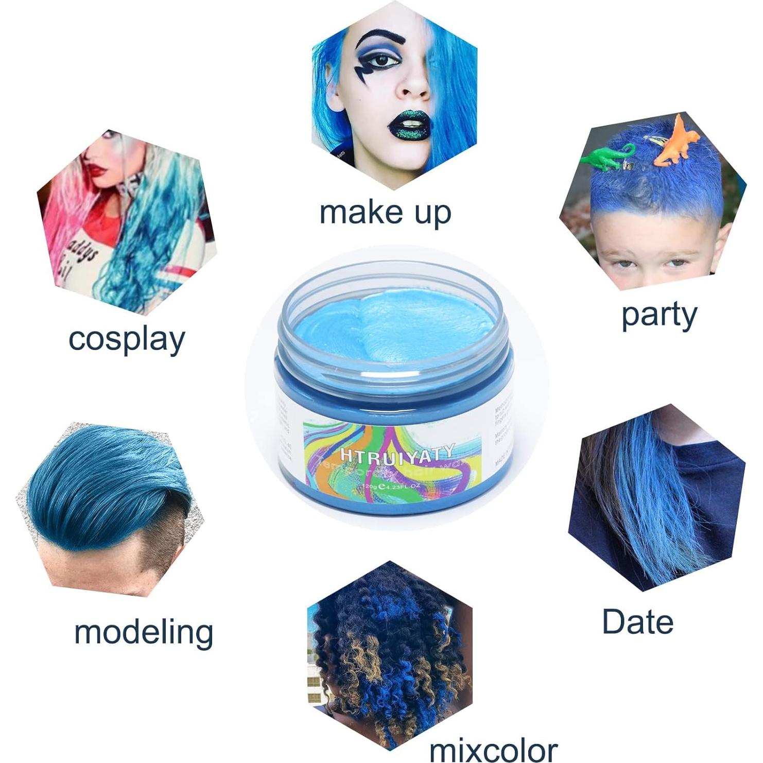 Cera de Color Azul Temporal HTRUIYA 120g para Cabello