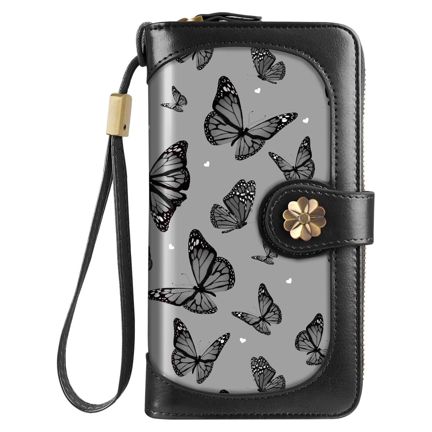 Cartera Clutch Mujer RFID Mariposa Negra 19.1x10.8cm