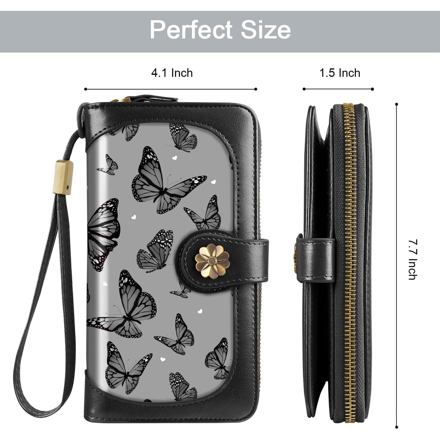 Cartera Clutch Mujer RFID Mariposa Negra 19.1x10.8cm