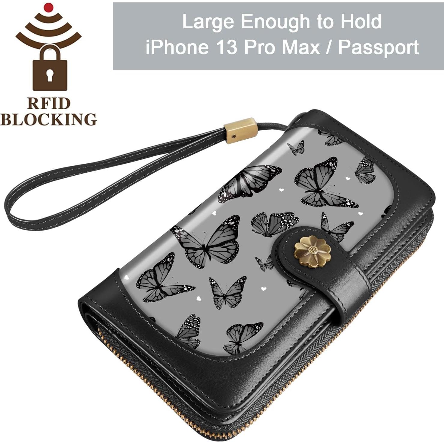 Cartera Clutch Mujer RFID Mariposa Negra 19.1x10.8cm