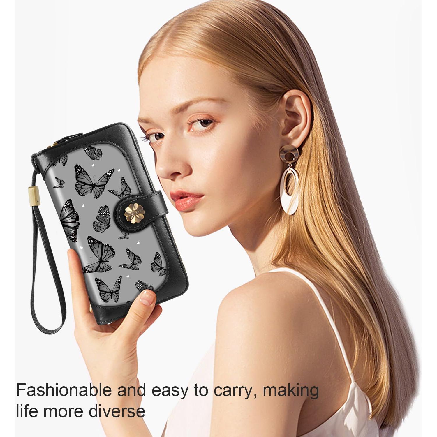 Cartera Clutch Mujer RFID Mariposa Negra 19.1x10.8cm