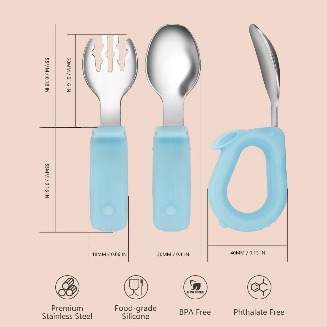 Juego de Utensilios para Niños KIFFRIDE - Cuchara y Tenedor de Acero Inoxidable