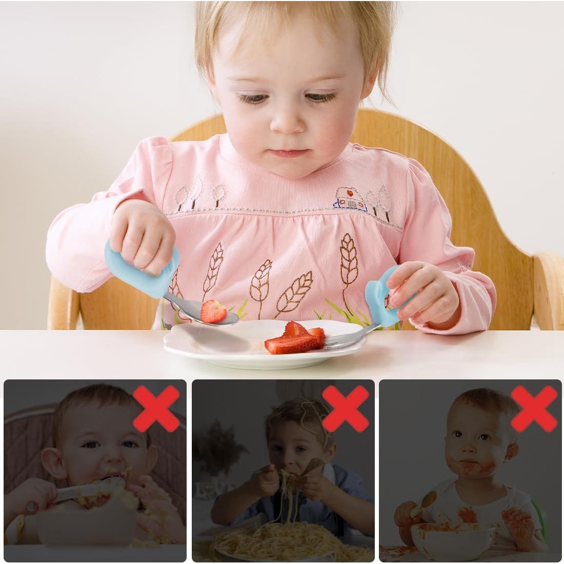 Juego de Utensilios para Niños KIFFRIDE - Cuchara y Tenedor de Acero Inoxidable