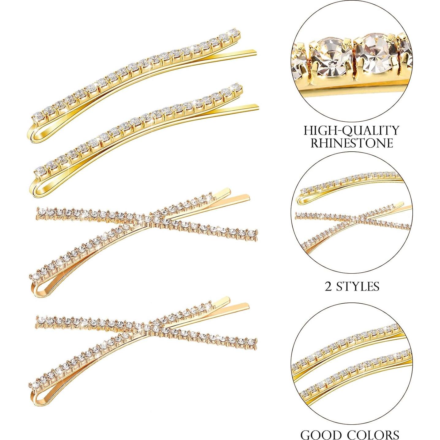 12 Horquillas de Pelo Brillantes WILLBOND Dorado 13.5 cm