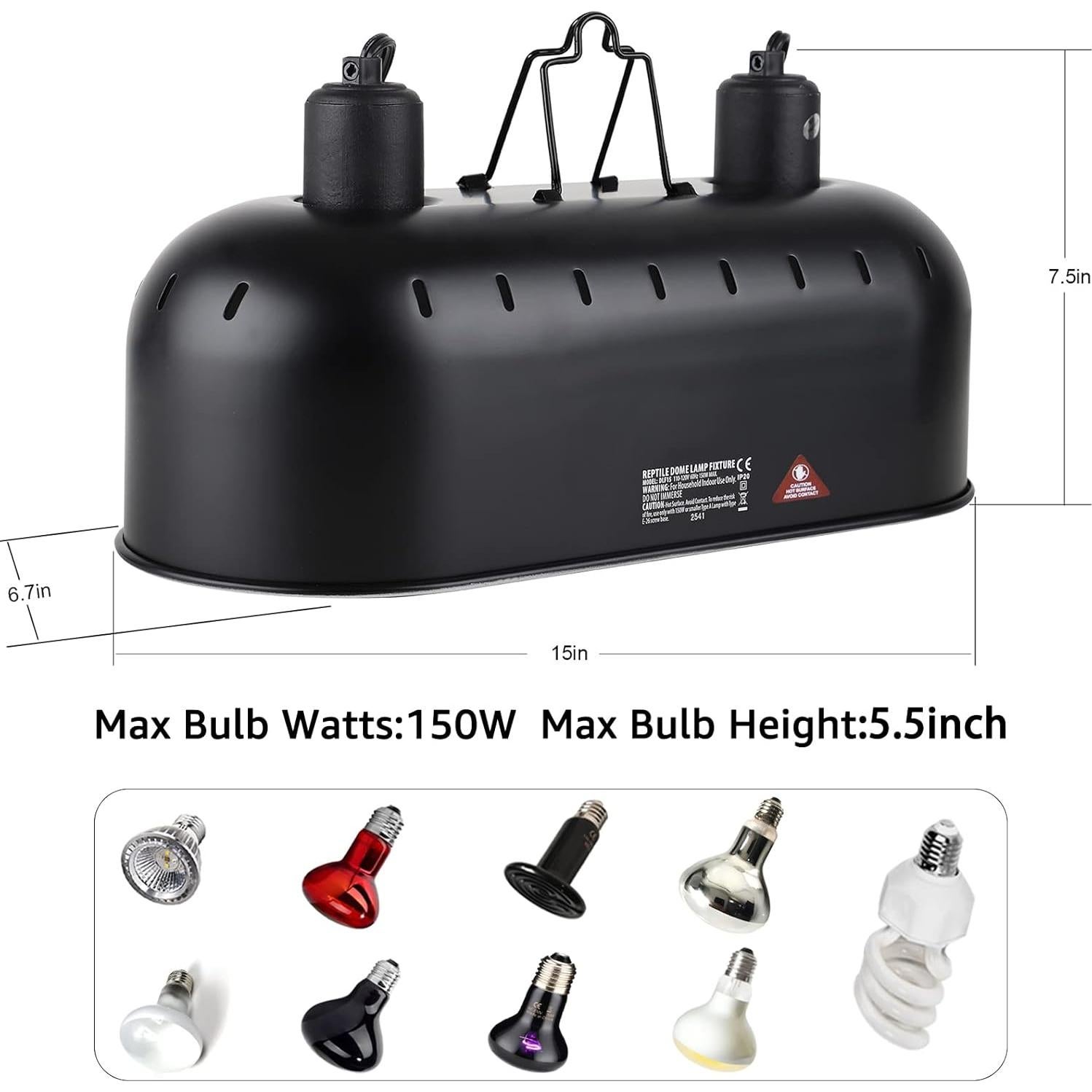 Lámpara de Calor Doble DXOPHIEX 38 cm 150W para Reptiles