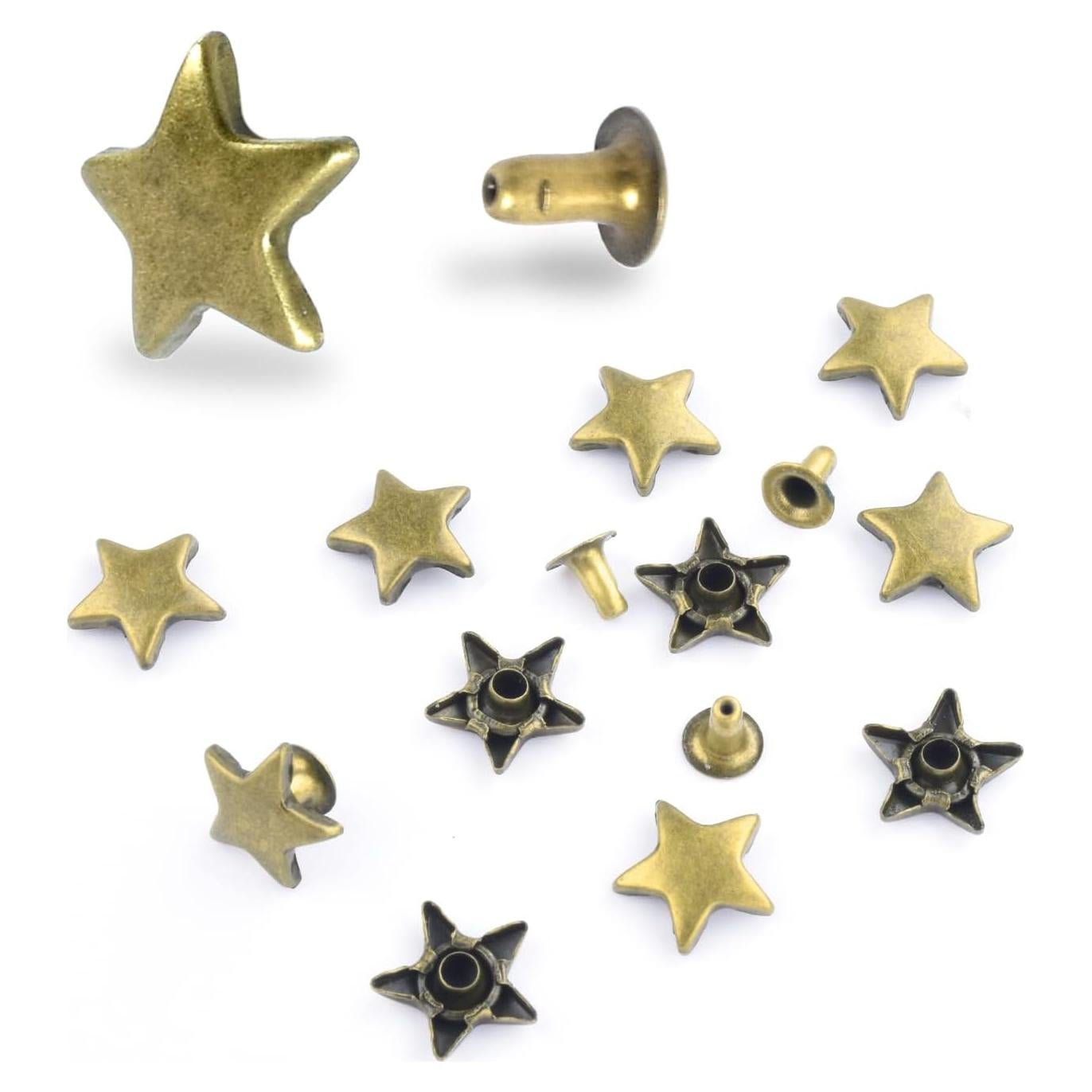 150Sets 12mm Leather Rivets Star Cap Brass Rivets Studs Clothing Rivets for Leather Bags Pets Collar DIY Craft Decoration Accessories (Antique Bronze)