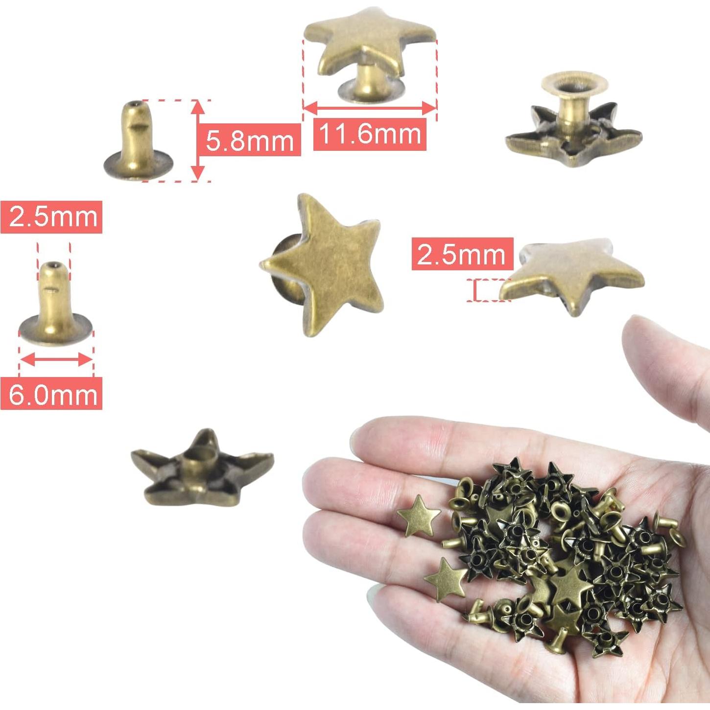 150Sets 12mm Leather Rivets Star Cap Brass Rivets Studs Clothing Rivets for Leather Bags Pets Collar DIY Craft Decoration Accessories (Antique Bronze)