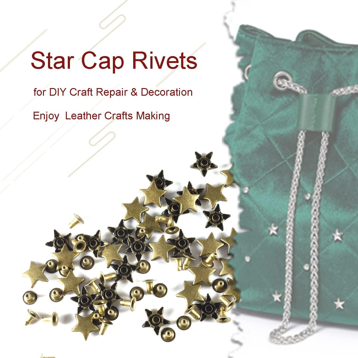 150Sets 12mm Leather Rivets Star Cap Brass Rivets Studs Clothing Rivets for Leather Bags Pets Collar DIY Craft Decoration Accessories (Antique Bronze)