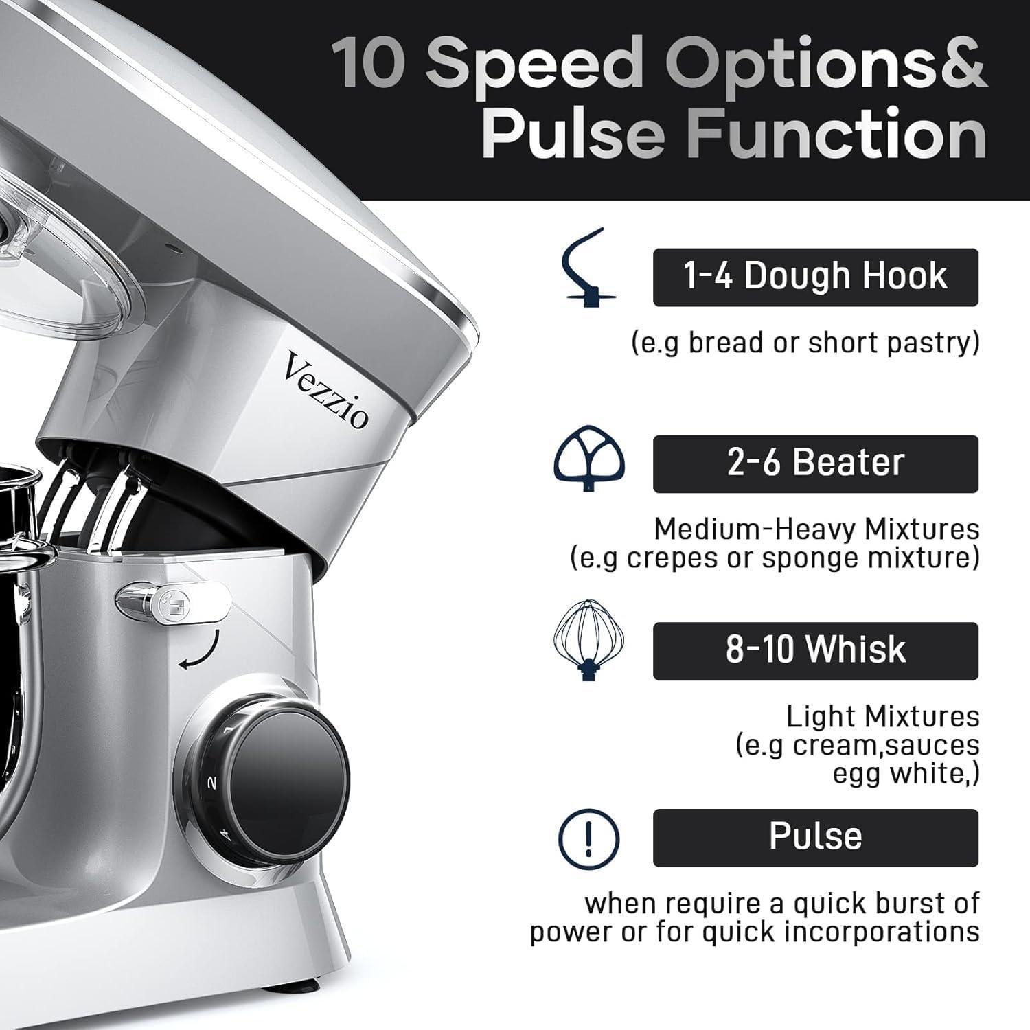 Batidora de pie Vezzio 9L 10 velocidades acero inoxidable
