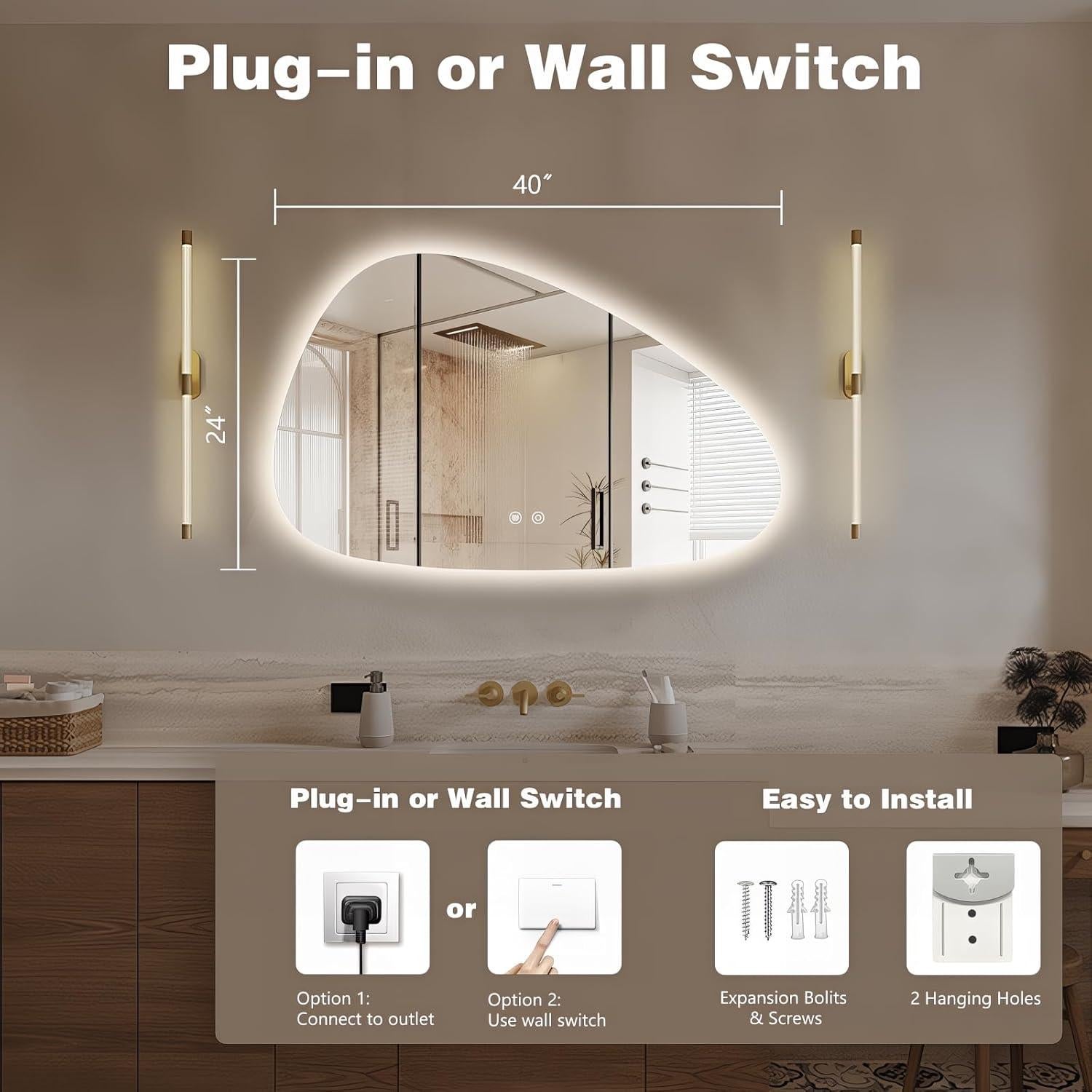 Espejo de Baño LED Irregular Niccy 61x102cm con Anti-vaho