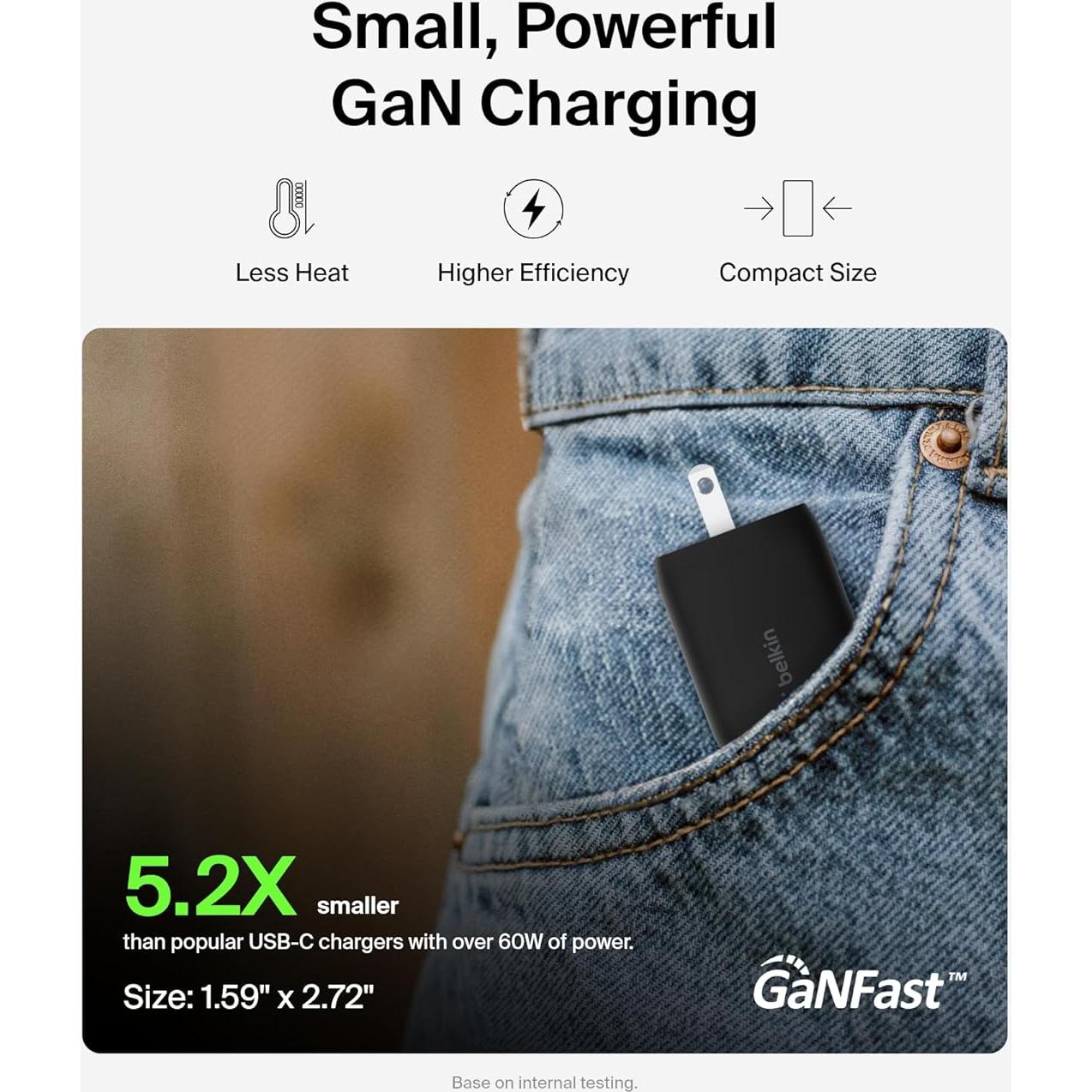 Cargador de pared USB-C Belkin 65W, carga rápida PD 3.0