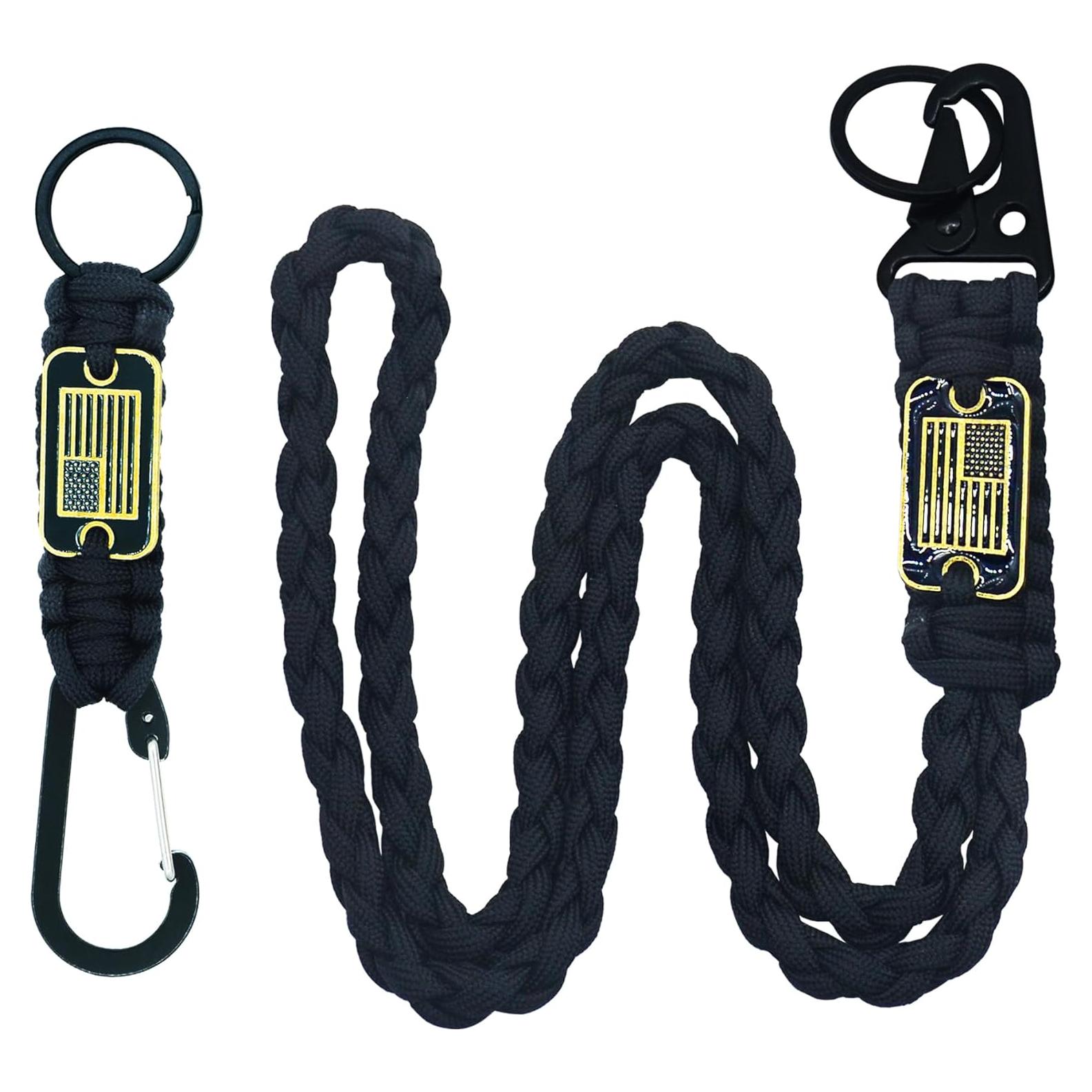 Lanyard de Paracord Negro con Bandera de EE. UU. - PokShow