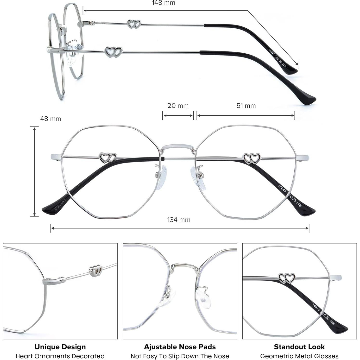 Gafas GUDVUE Luz Azul Antirreflejo Unisex Plata Poligonal