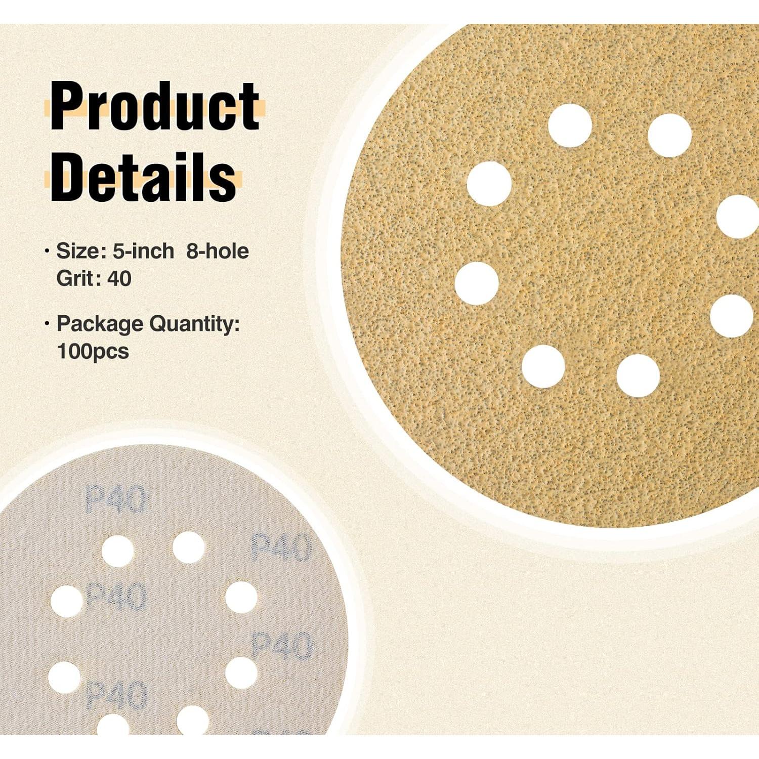 Discos de Lijado S SATC 100 PCS 5 Pulgadas 40 Grano 8 Agujeros