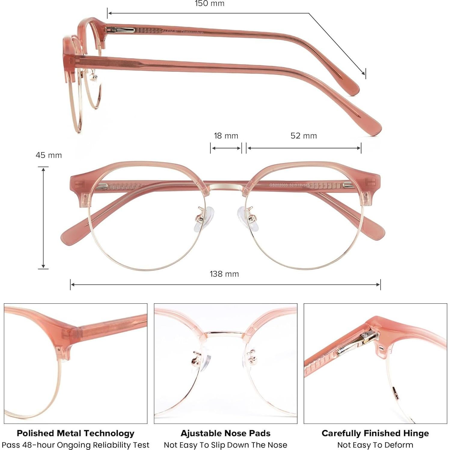 Gafas GUDVUE Luz Azul Ovaladas Rosa/Oro Rosa UV400