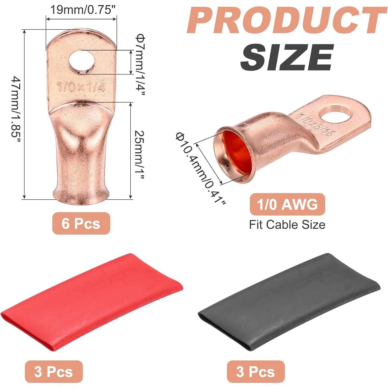 Terminales de Cable de Batería MECCANIXITY 1/0 AWG 6 Pcs