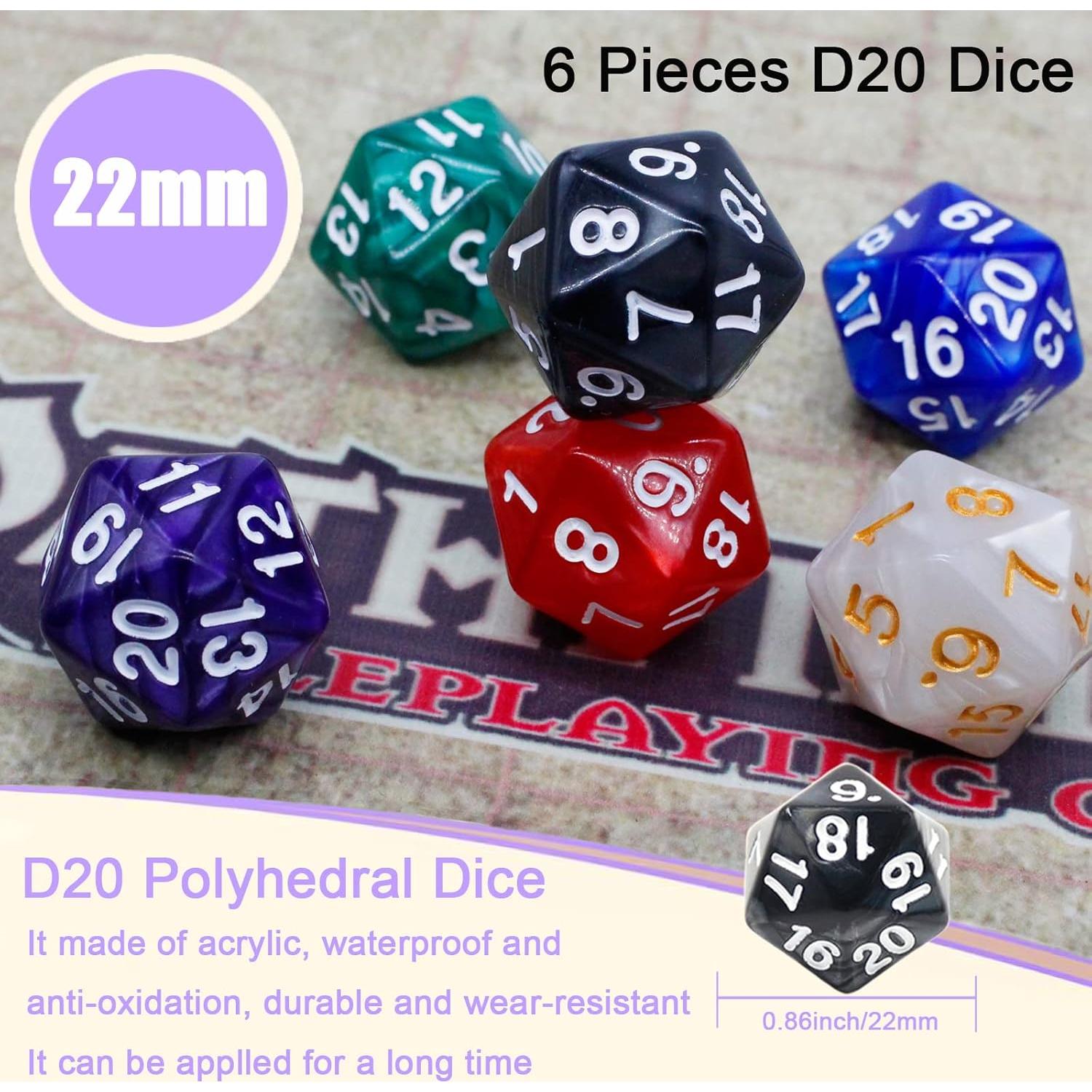 Set de Dados D20 Handan 6 Piezas 22mm Acrílico para RPG