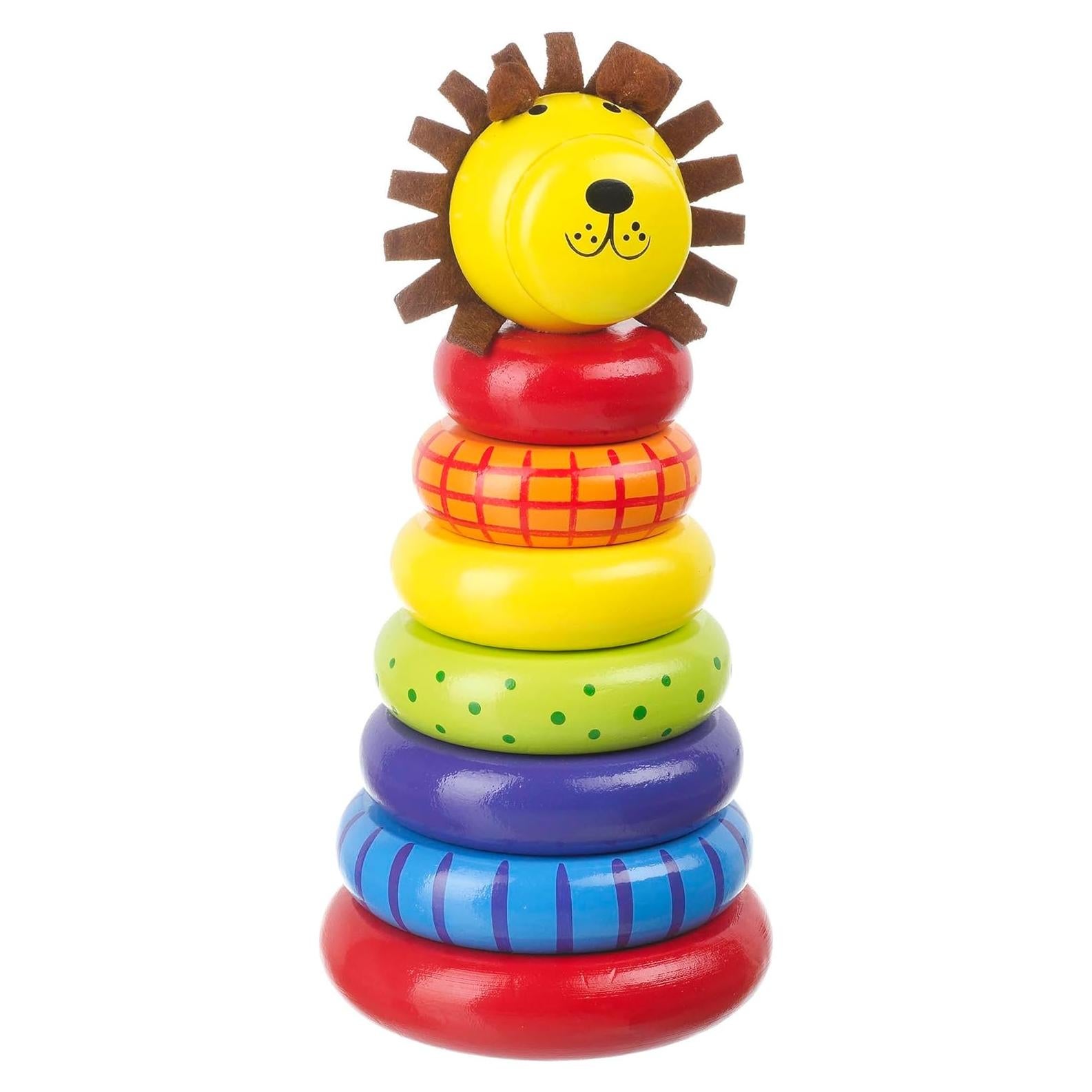 Anillo Apilable de Madera León - Juguete Educativo 12m+