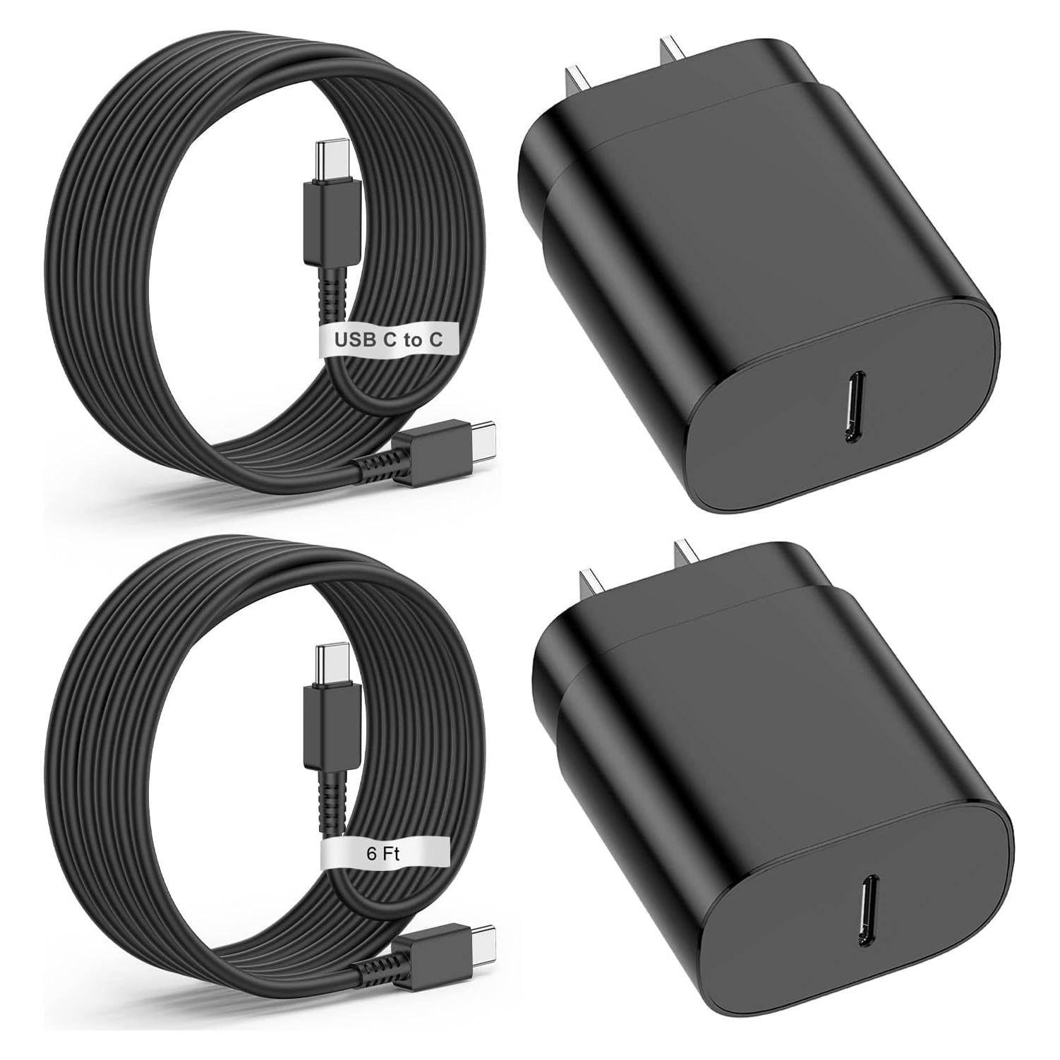 Paquete de 2 Cargadores Rápidos USB-C 25W TUMABER con Cable 2m